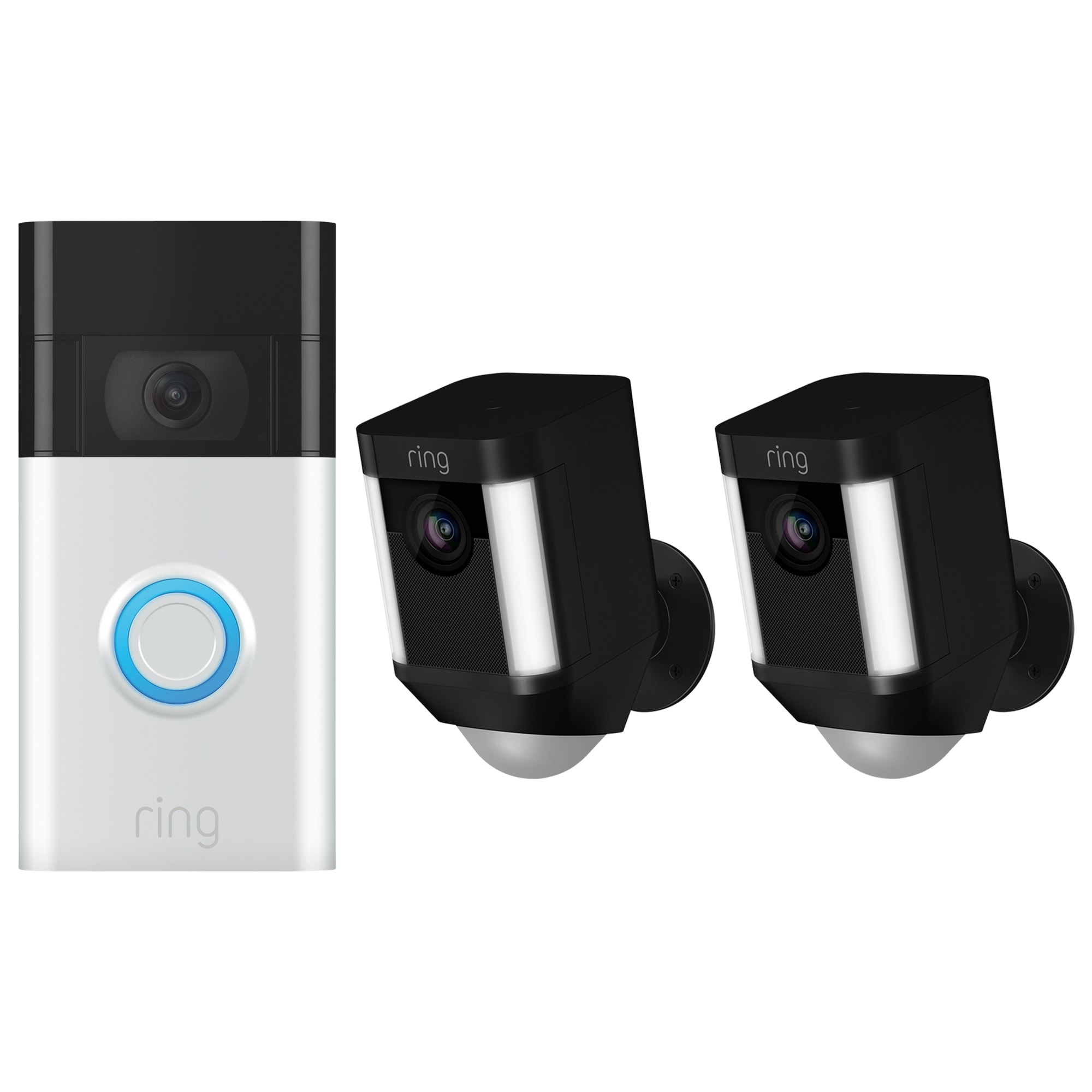 Ring Ring Video Doorbell - Satin Nickel + Spotlight Camera Battery - Black (2-Pack) Bundle
