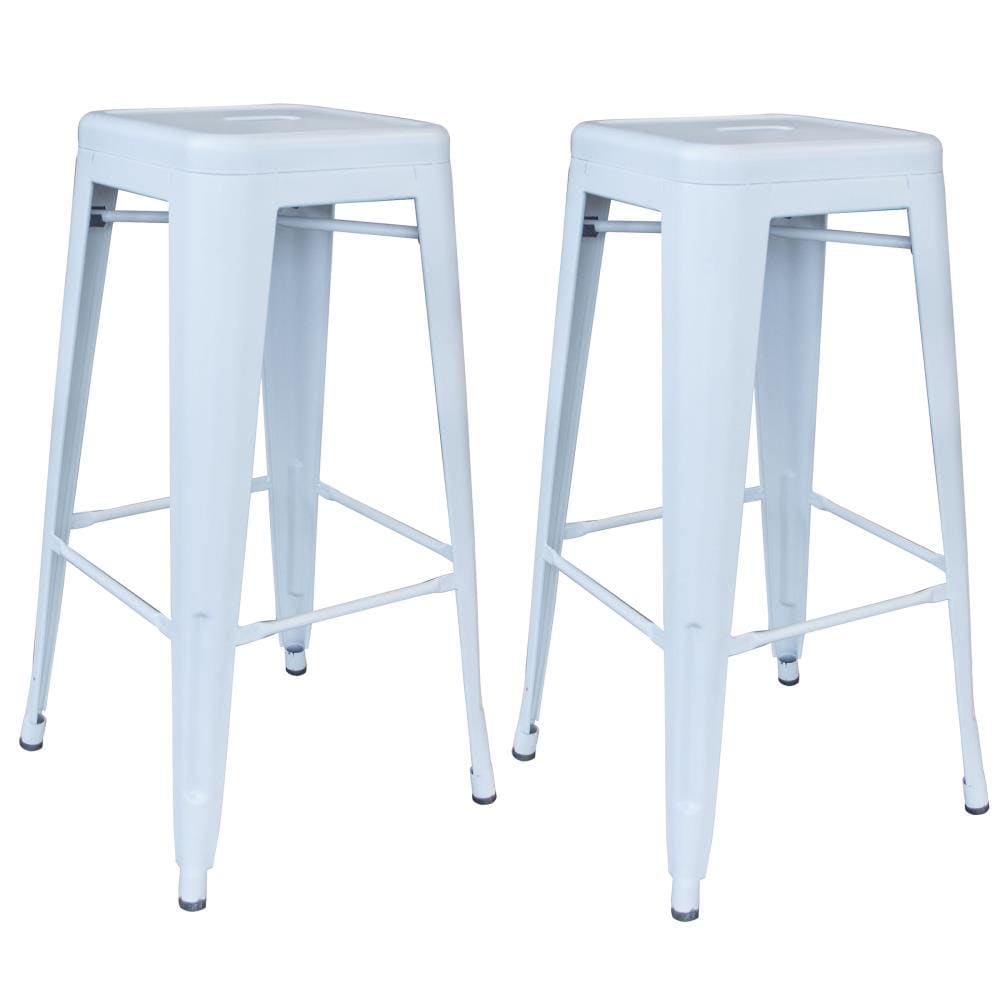 AmeriHome BSZW302PK Loft Series Set of 2 White 30-in H Bar height Stackable Metal Backless Bar Stool