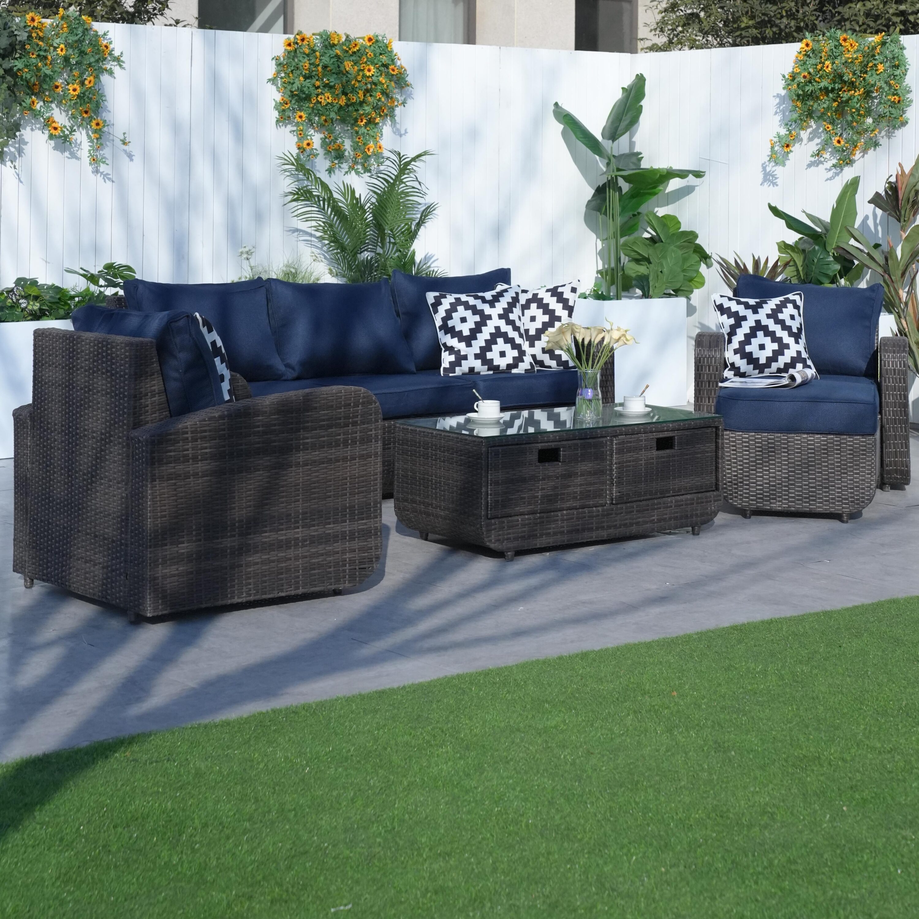Direct Wicker DWS-1515BR-BLUE Patio-Conversation-Sets - View #5