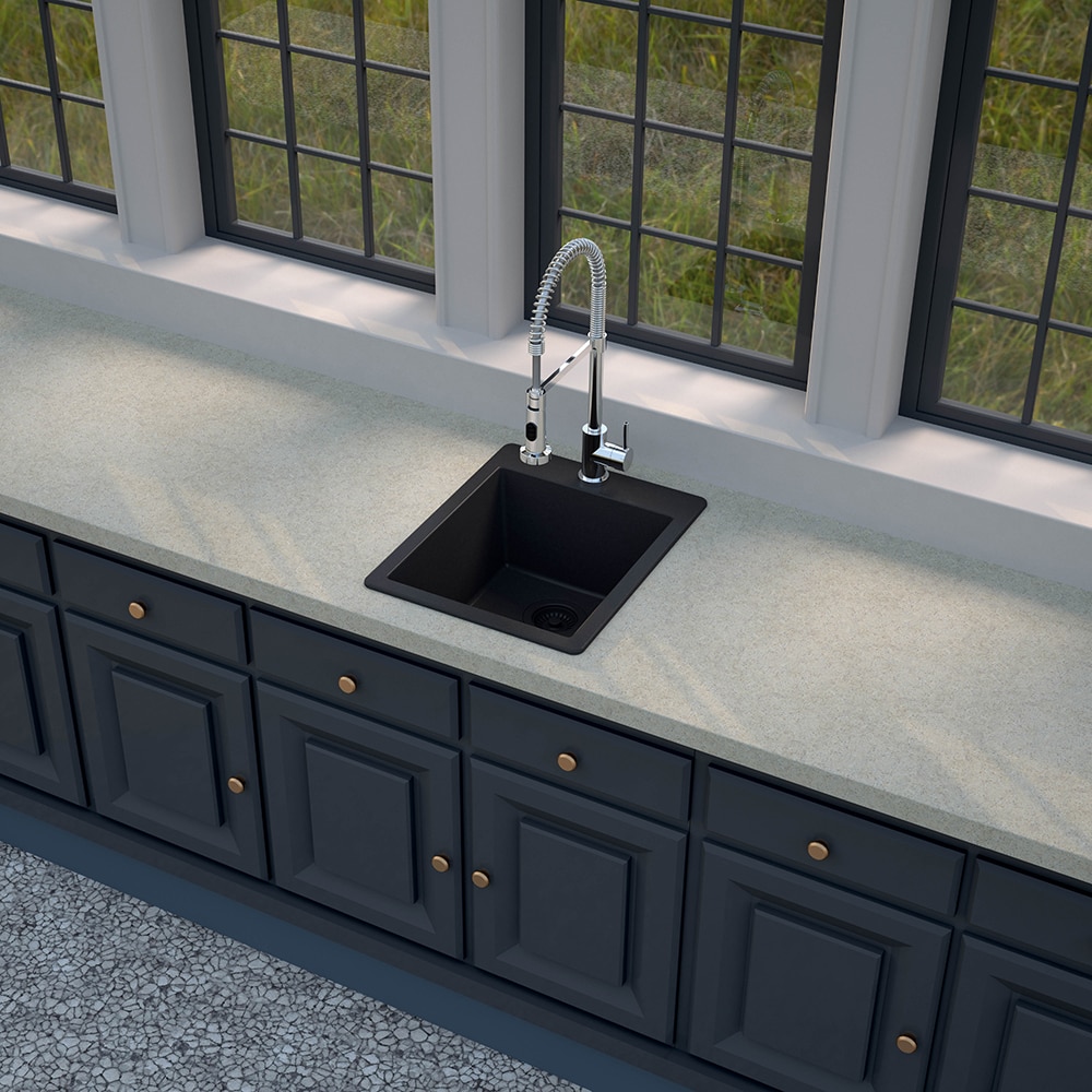 allen + roth Deforest Collection Dual-mount 16-in x 20-in Nero Granite  Single Bowl 3-Hole Kitchen Sink in the Kitchen Sinks department at