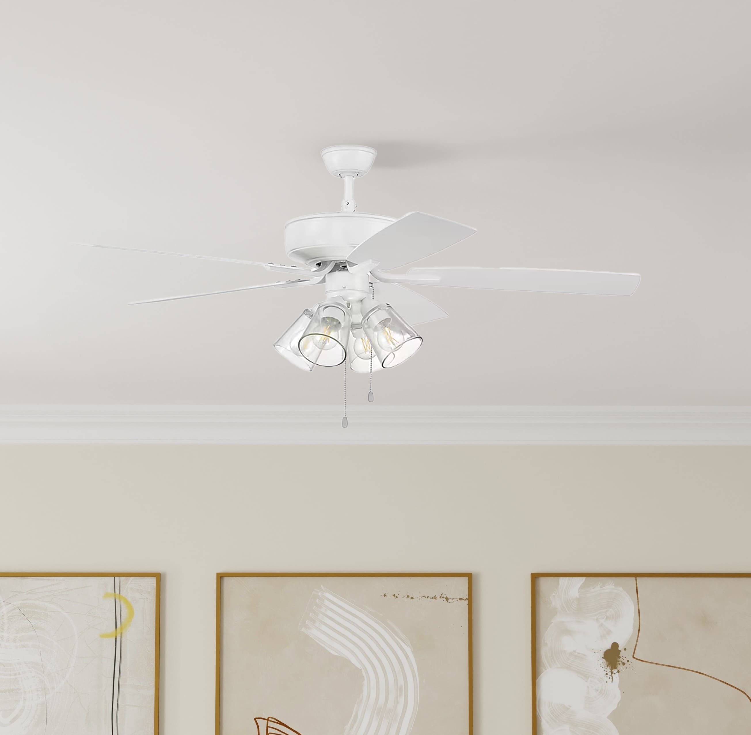Craftmade P104W5-52WWOK Pro Plus 104 52-in Downrod or Flush Mount White with White/Washed Oak Blades Ceiling Fan With Light ( 5 -Blade )