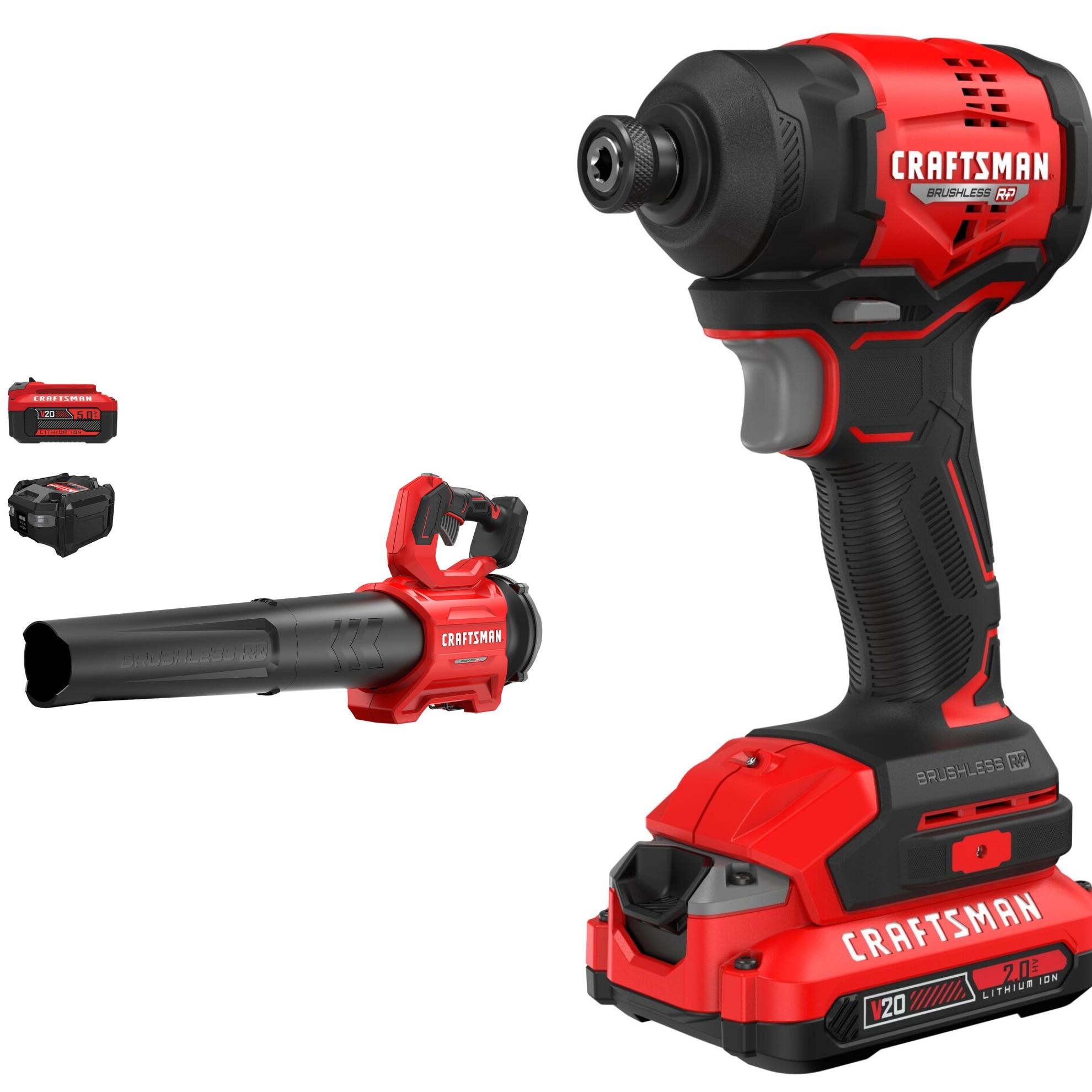 CRAFTSMAN V20 Brushless Home & Yard Tool Bundle with 410 CFM Leaf Blower and 1/4-in Impact Driver Kit