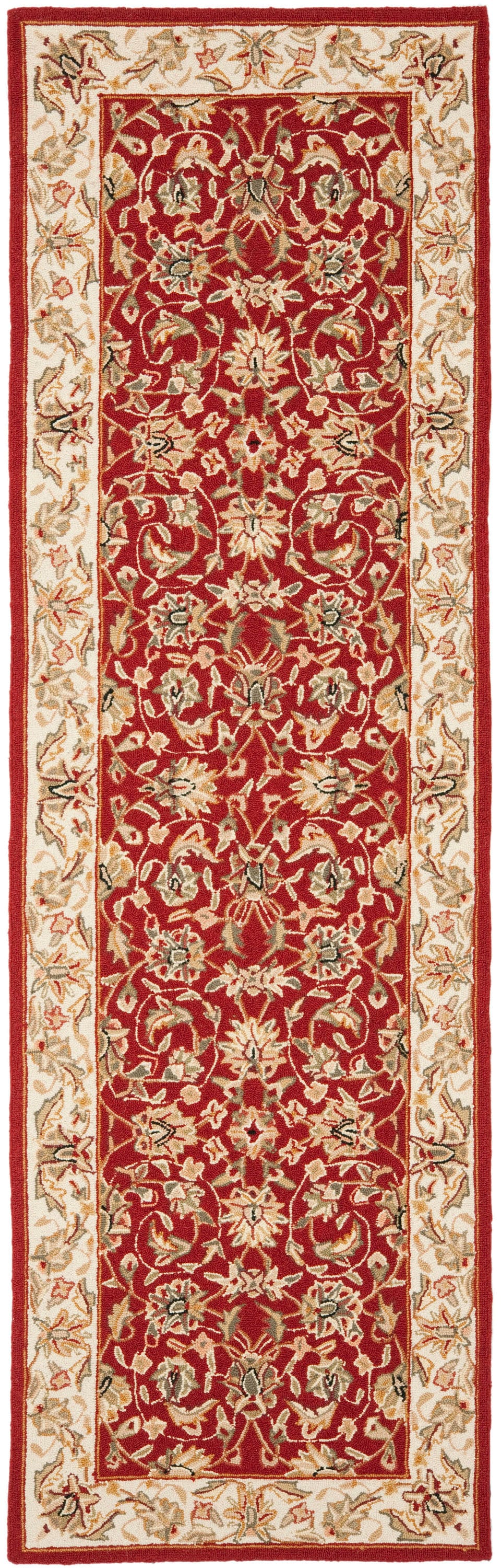 Safavieh HK78B-38 Chelsea York 3 x 8 (ft) Tufted Wool Burgundy/Ivory Rectangular Indoor Floral/Botanical Oriental Runner rug