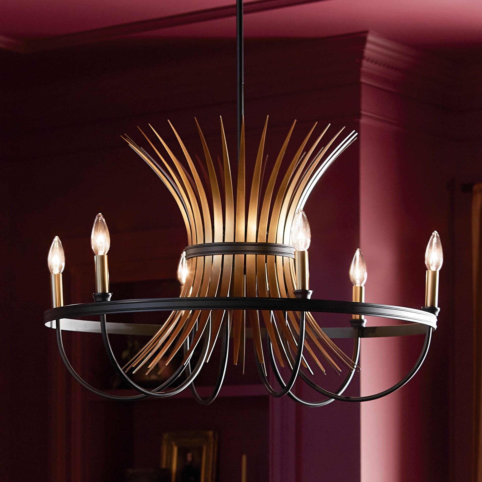 Kichler Baile 6Light Black Farmhouse Dry rated Chandelier in the