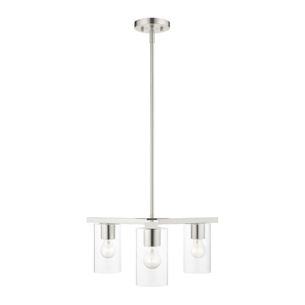 Zurich Elegance 3-Light Brushed Nickel Chandelier with Clear Glass