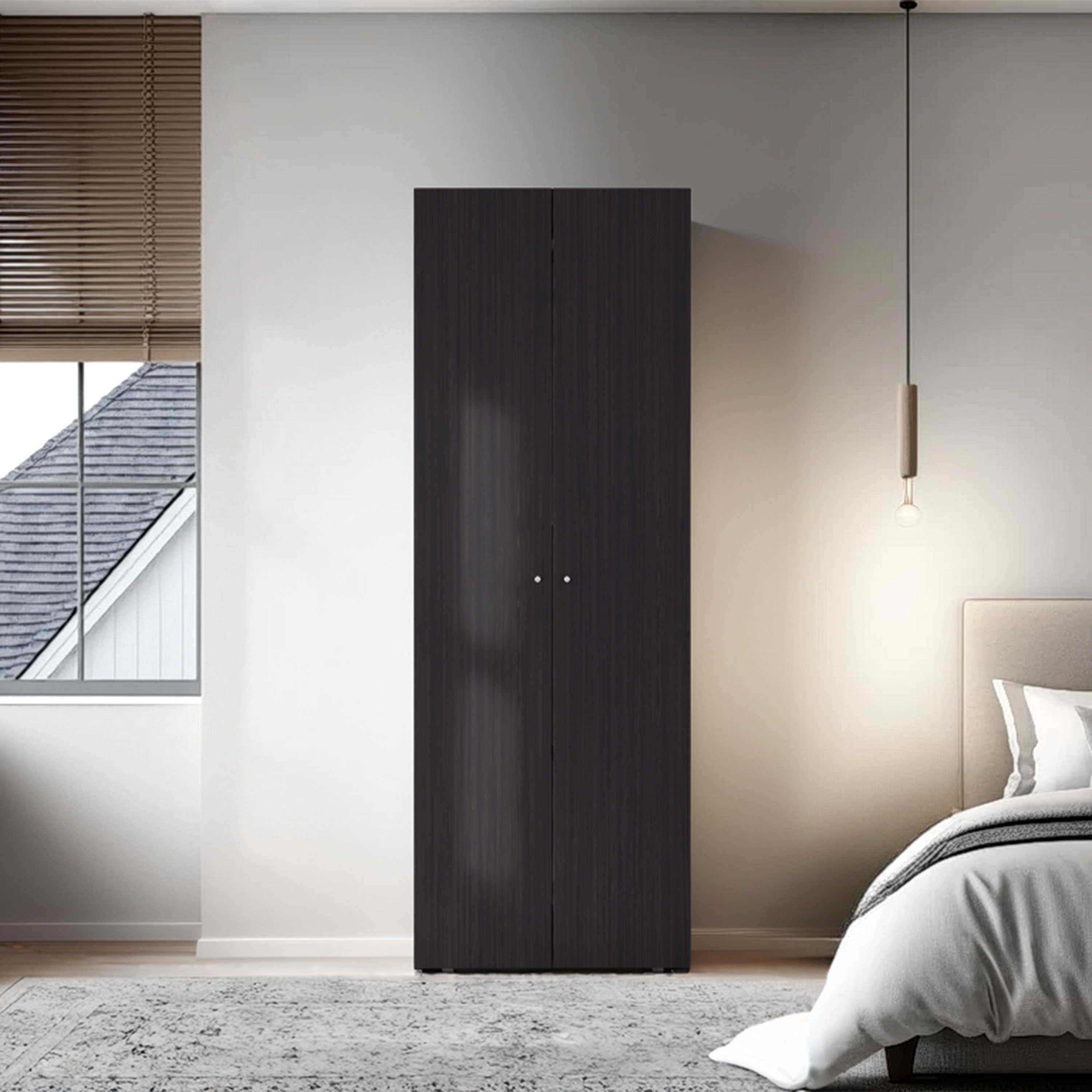 LOVMOR - Armoire 66.9in H 2 Doors 2 Shelves Black Wengue - Bedroom