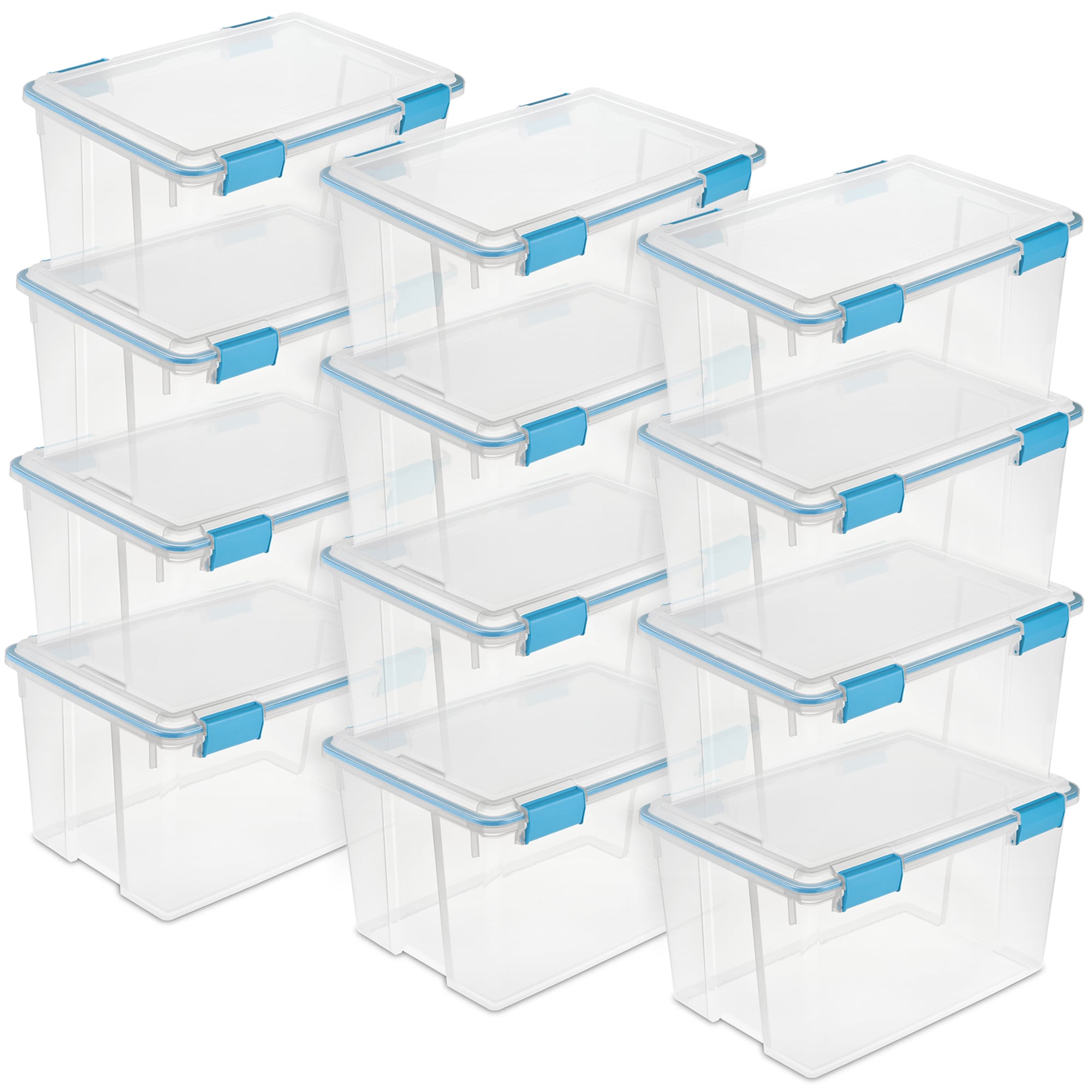 Sterilite  54-Qt Clear Plastic Stackable Storage Bin w/ Gasket Latch Lid 12 Pack