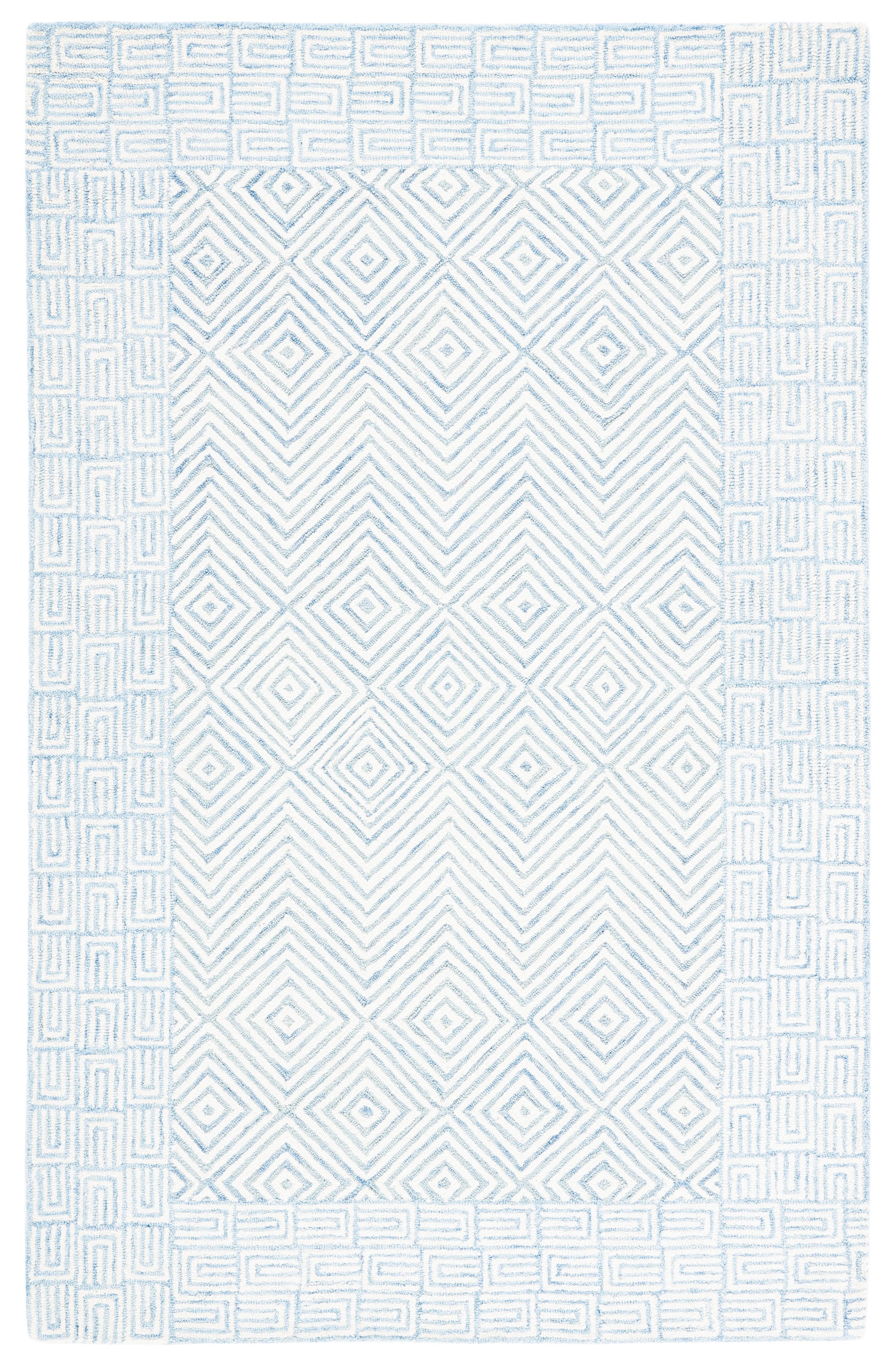 Light Blue and Ivory Hand-Tufted Wool Geometric 6' x 9' Area Rug