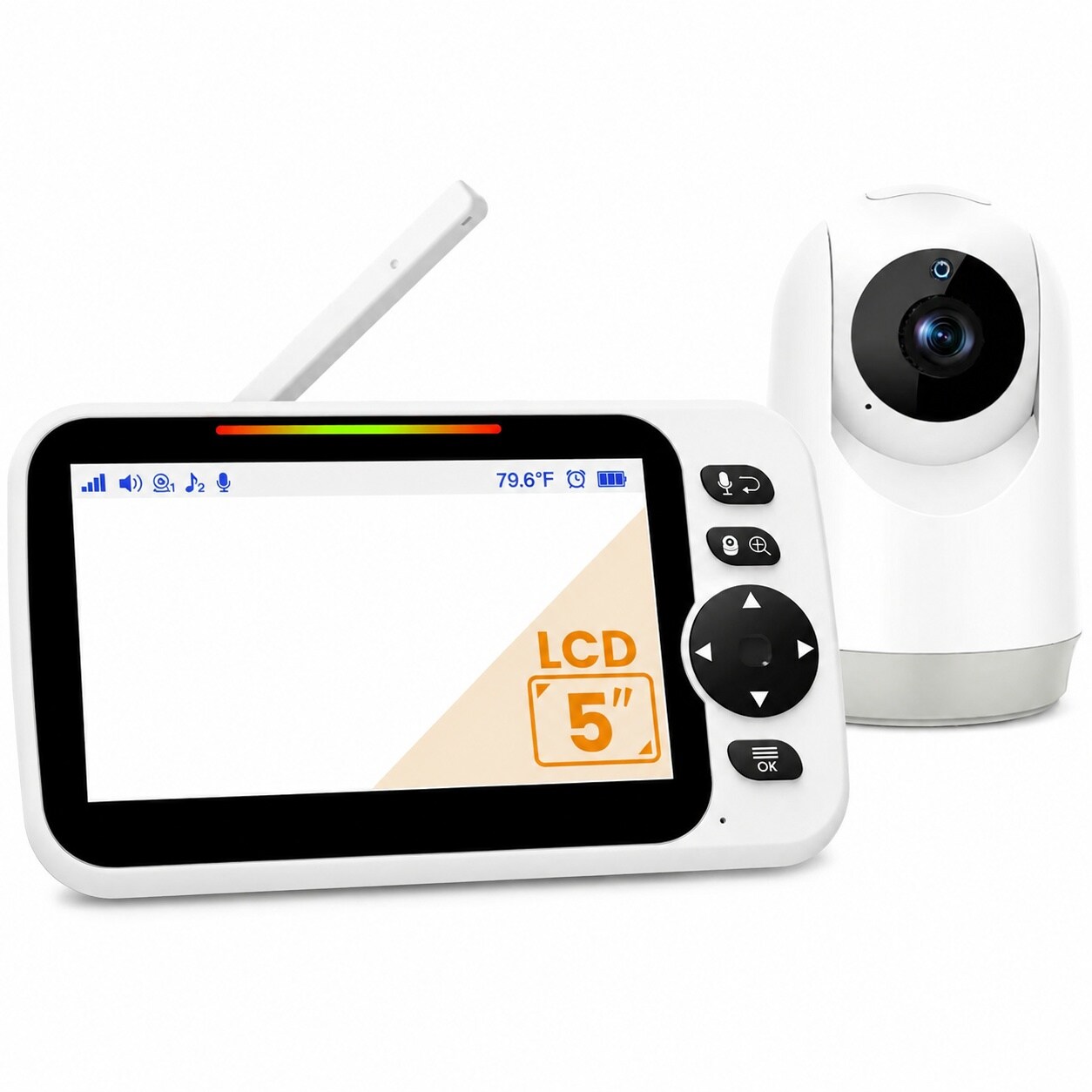 Etokfoks  5 in Split Screen Video Baby Monitor with Camera Remote Pan Tilt Zoom Two Way Talk and Night Vision