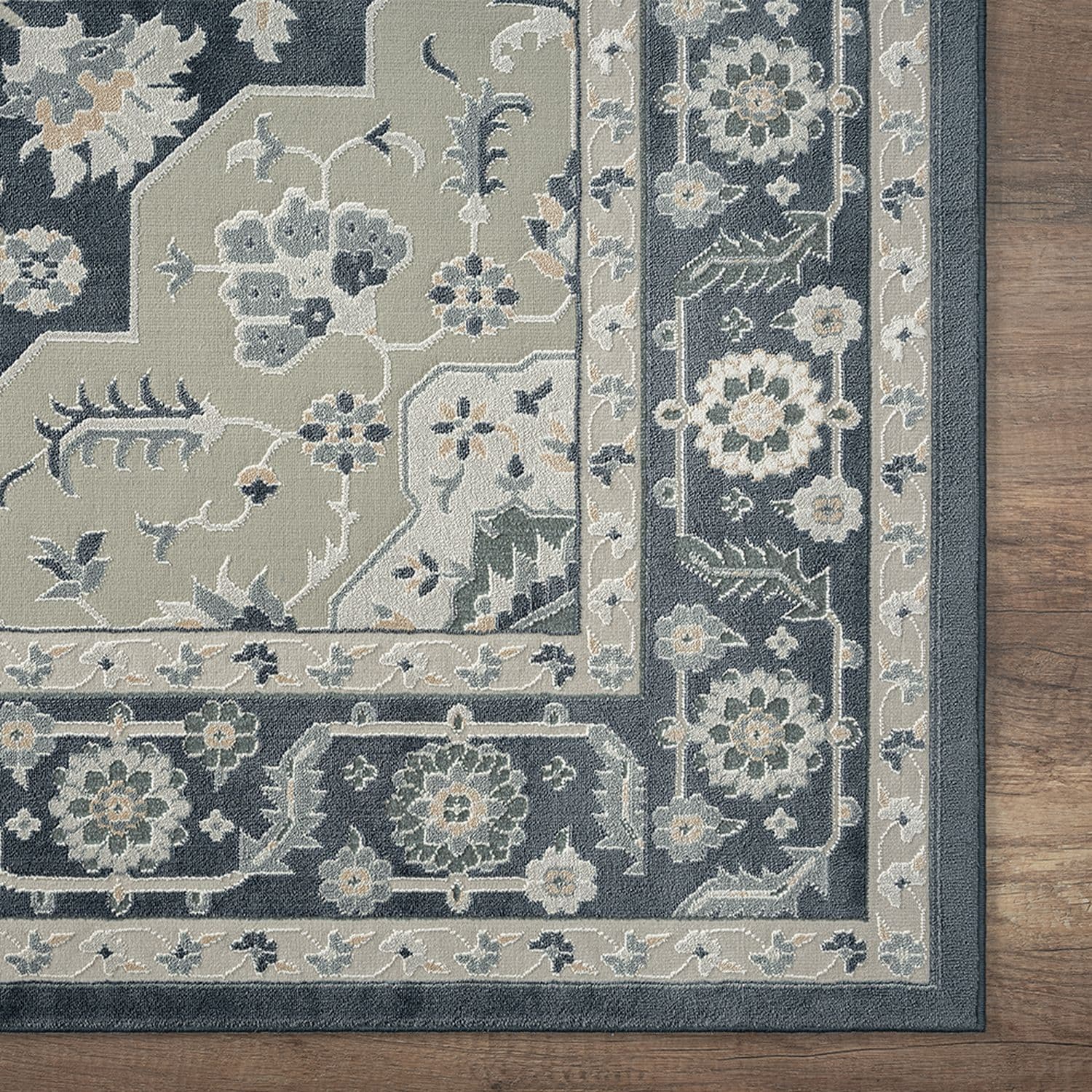 Reversible Gray Synthetic 5' x 7' Kids Area Rug with Floral Design