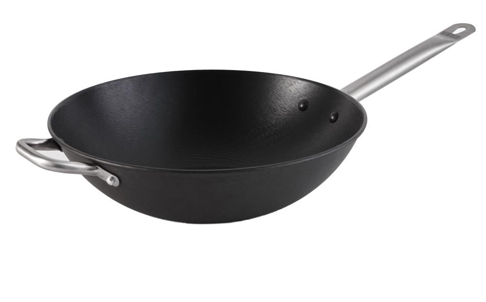 IMUSA 14-Inch Light Cast Iron Pre-Seasoned Wok with Stainless Steel Handle,  Black in the Cooking Pans & Skillets department at