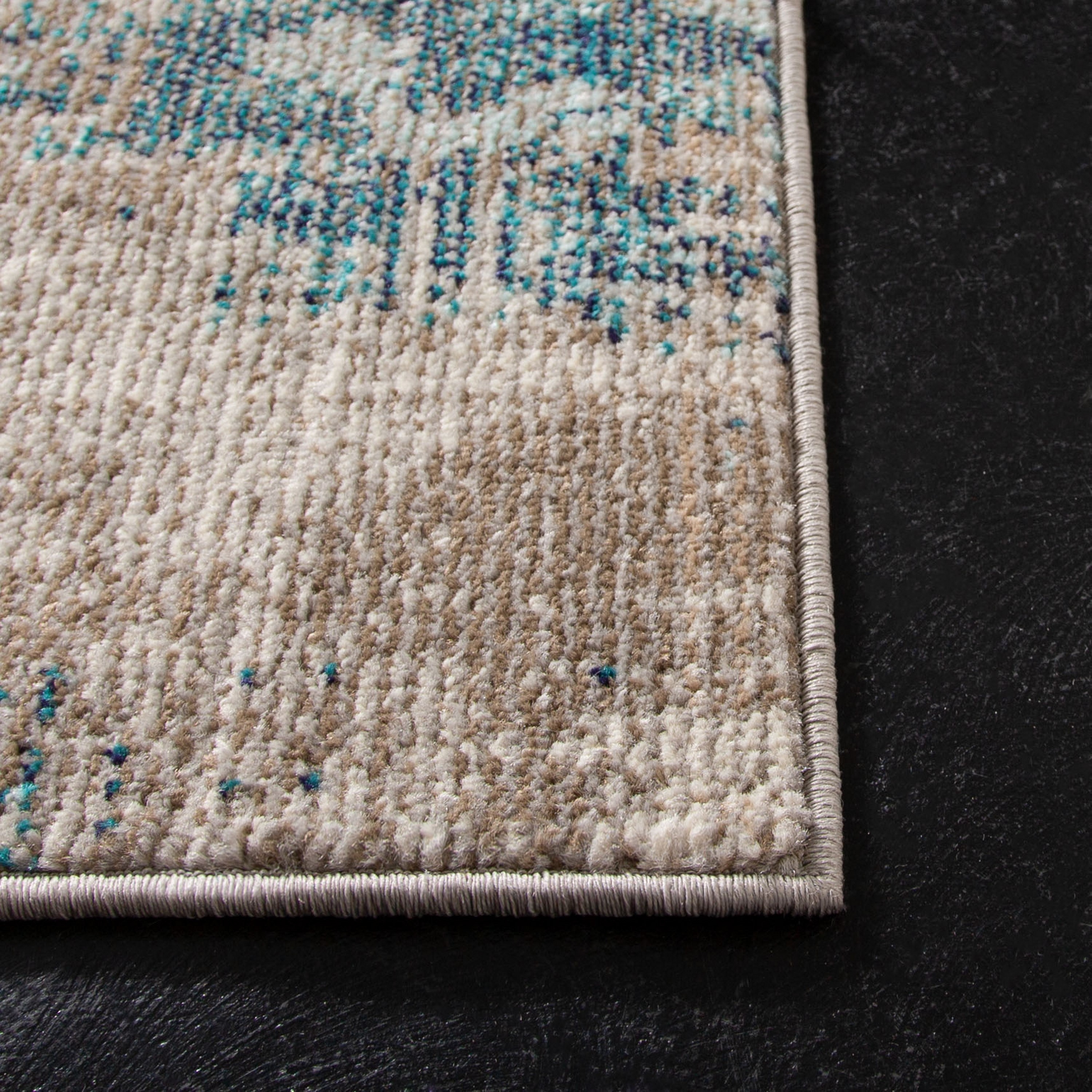 Modern Boho Abstract Blue/Grey Synthetic Area Rug, 10' x 14'