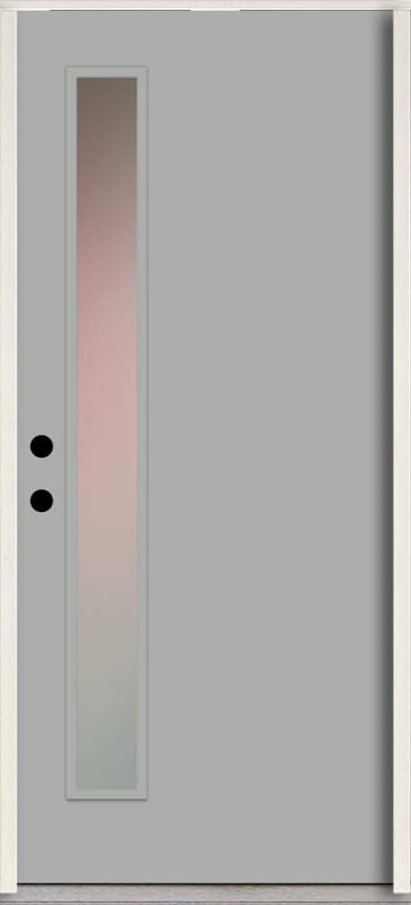 RELIABILT LO1065425 Spotlights 36-in x 80-in x 4-5/8-in Fiberglass 1/4 lite Right-hand inswing Infinity Gray Paint Painted Prehung Front Door Insulating core