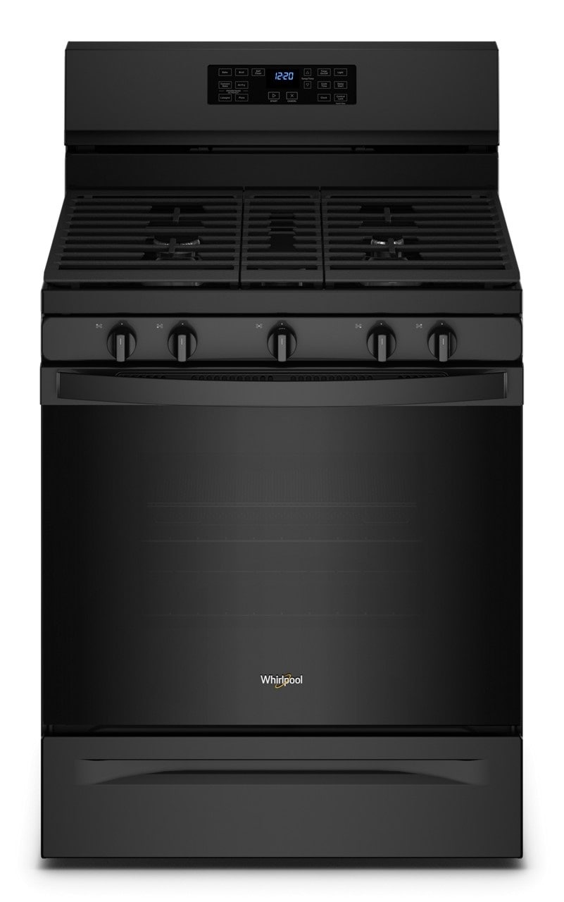 Whirlpool WFG550S0LB 30-in 5 burners 5.0-cu ft Air Fry Convection Oven Freestanding Natural Gas Range ( Black )
