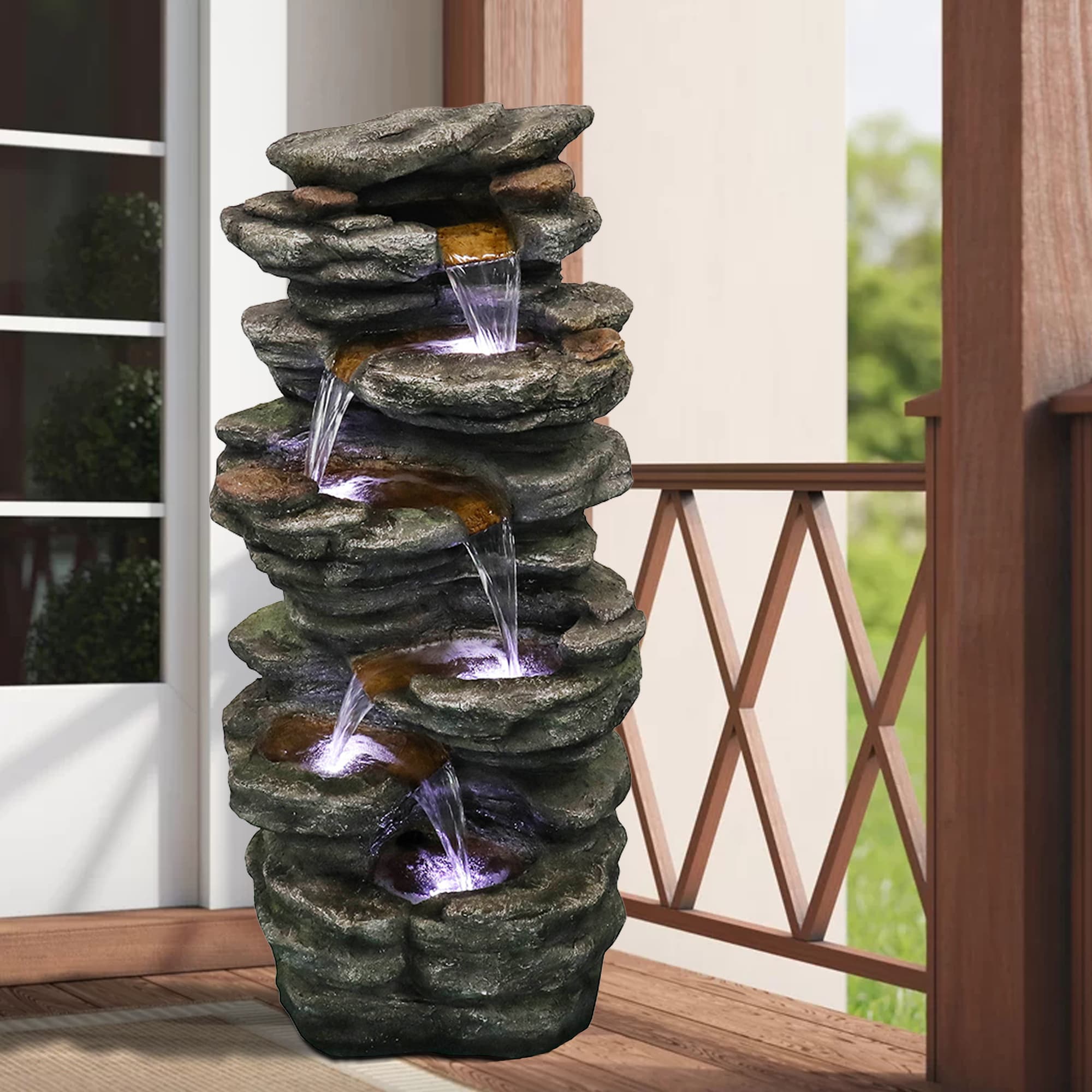 Watnature 40-in H Resin Water Rock Waterfall Outdoor Fountain Pump ...