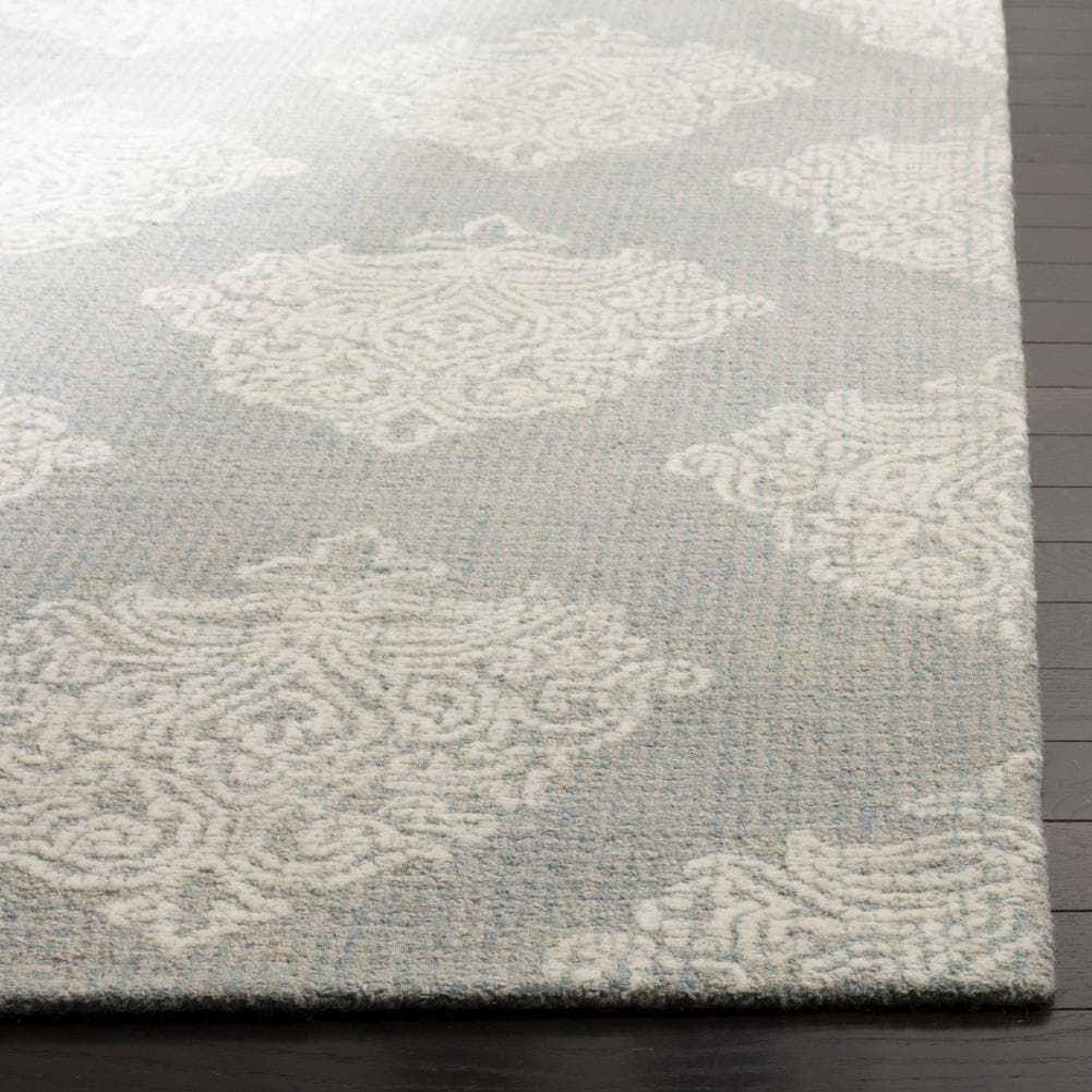 Hand-Tufted Ivory and Aqua Wool 4' x 6' Abstract Area Rug