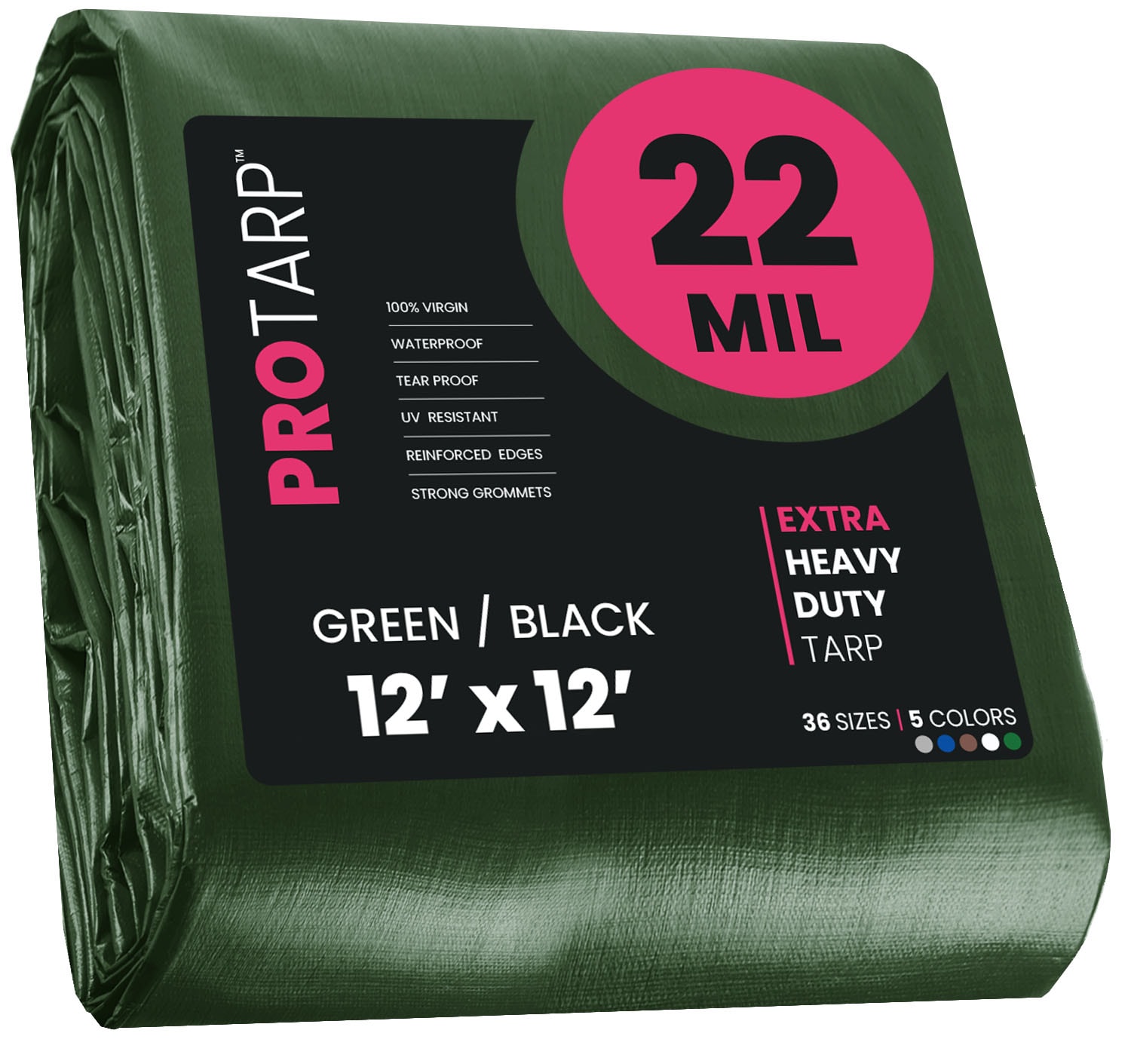 PROTARP PT-203-12X12 12-ft x 12-ft Green Waterproof Commercial Polyethylene 22-Mils Tarp