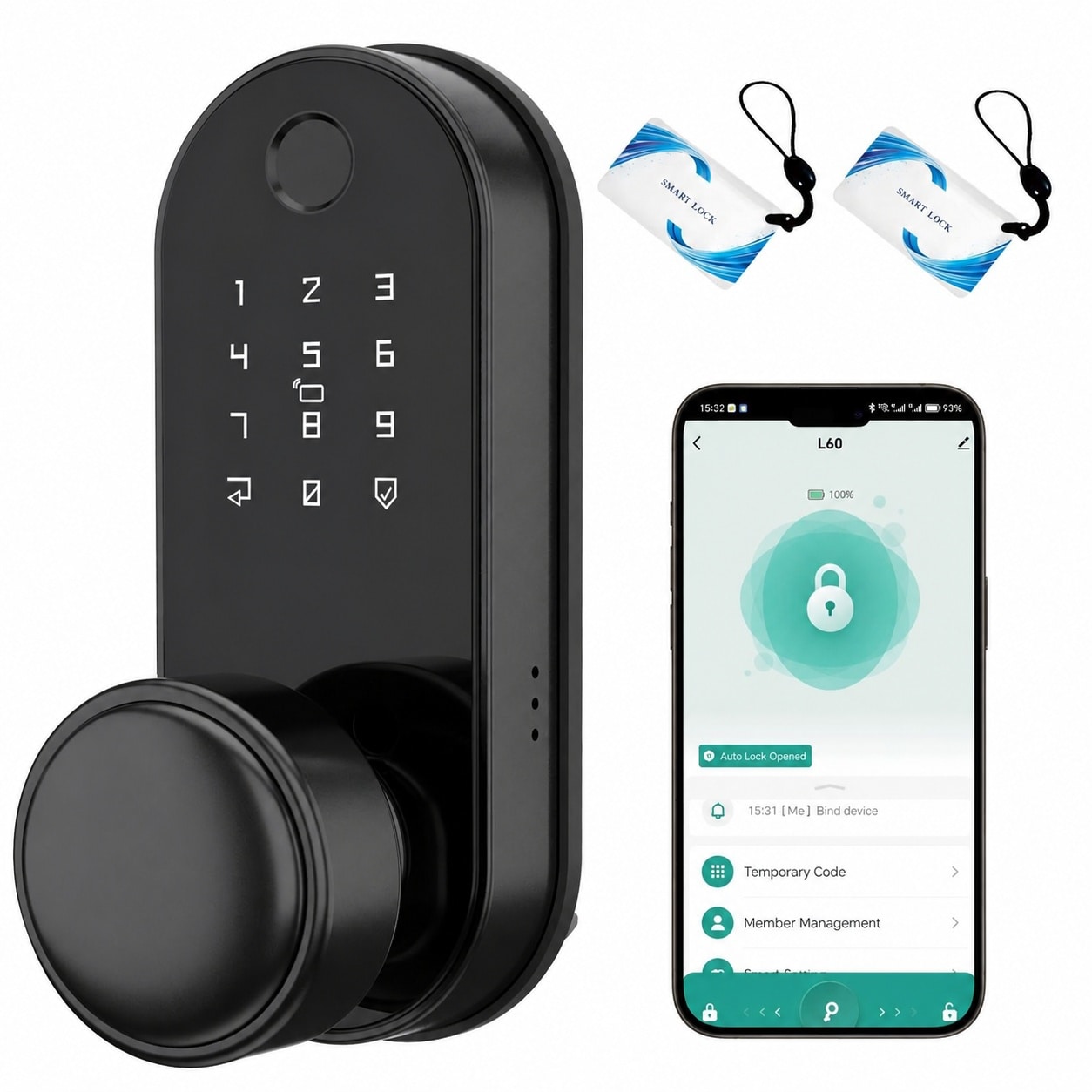 AKSCYZM  Smart Door Lock with Knob Keyless Entry Digital Deadbolt with Handle Black for Home Security durable home and garden accessory designed