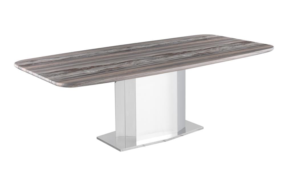 Chintaly Imports ISABEL-DT Isabel Gray/Blue Contemporary/Modern Dining Table, Marble with Polished Stainless Steel Metal Base
