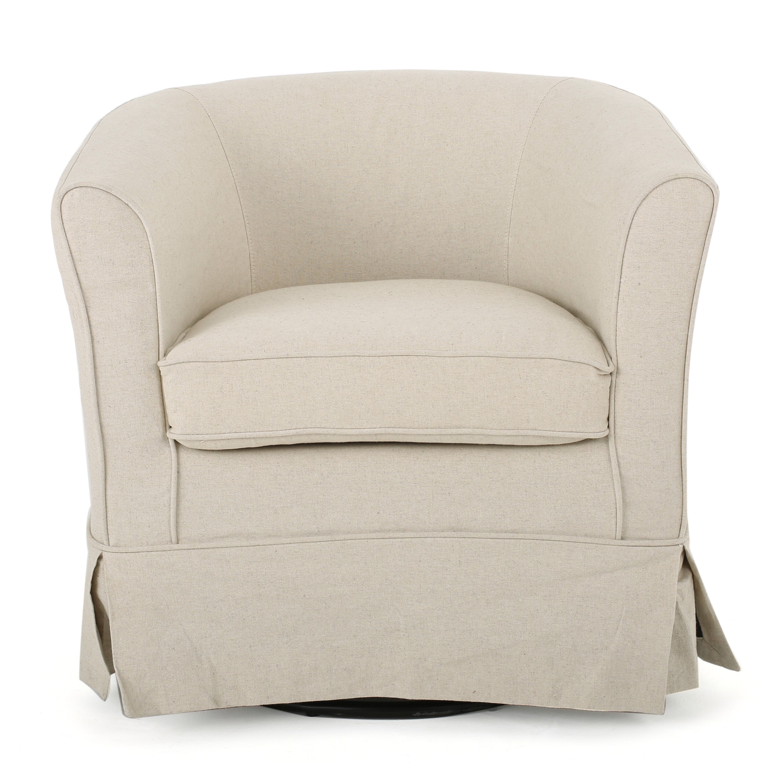 Natural Fabric Barrel Swivel Club Chair with Metal Base