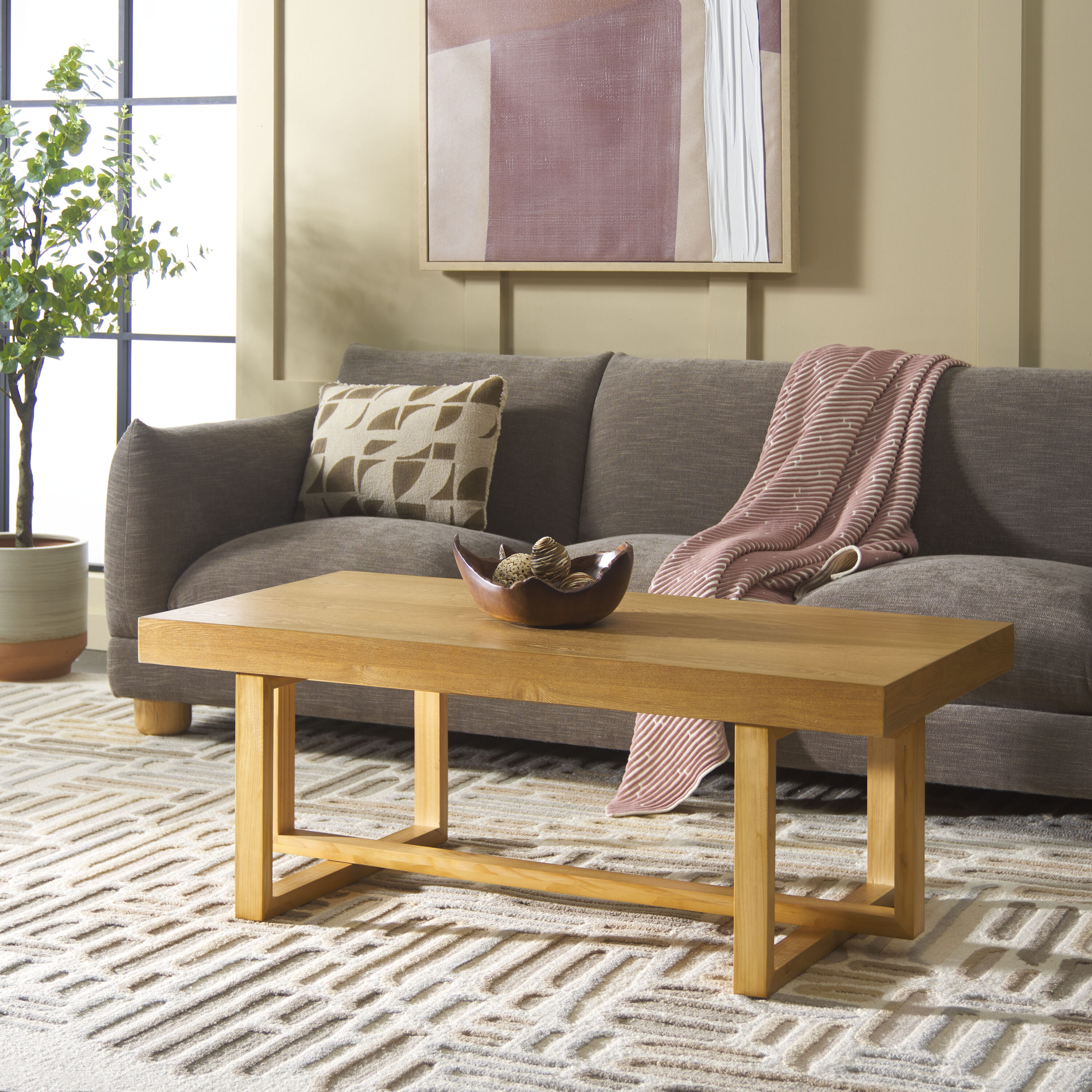 Safavieh COF2317A Scandinavian Wood veneer Nc Coating Pine 47.25-in W x 17.75-in H Coffee Table