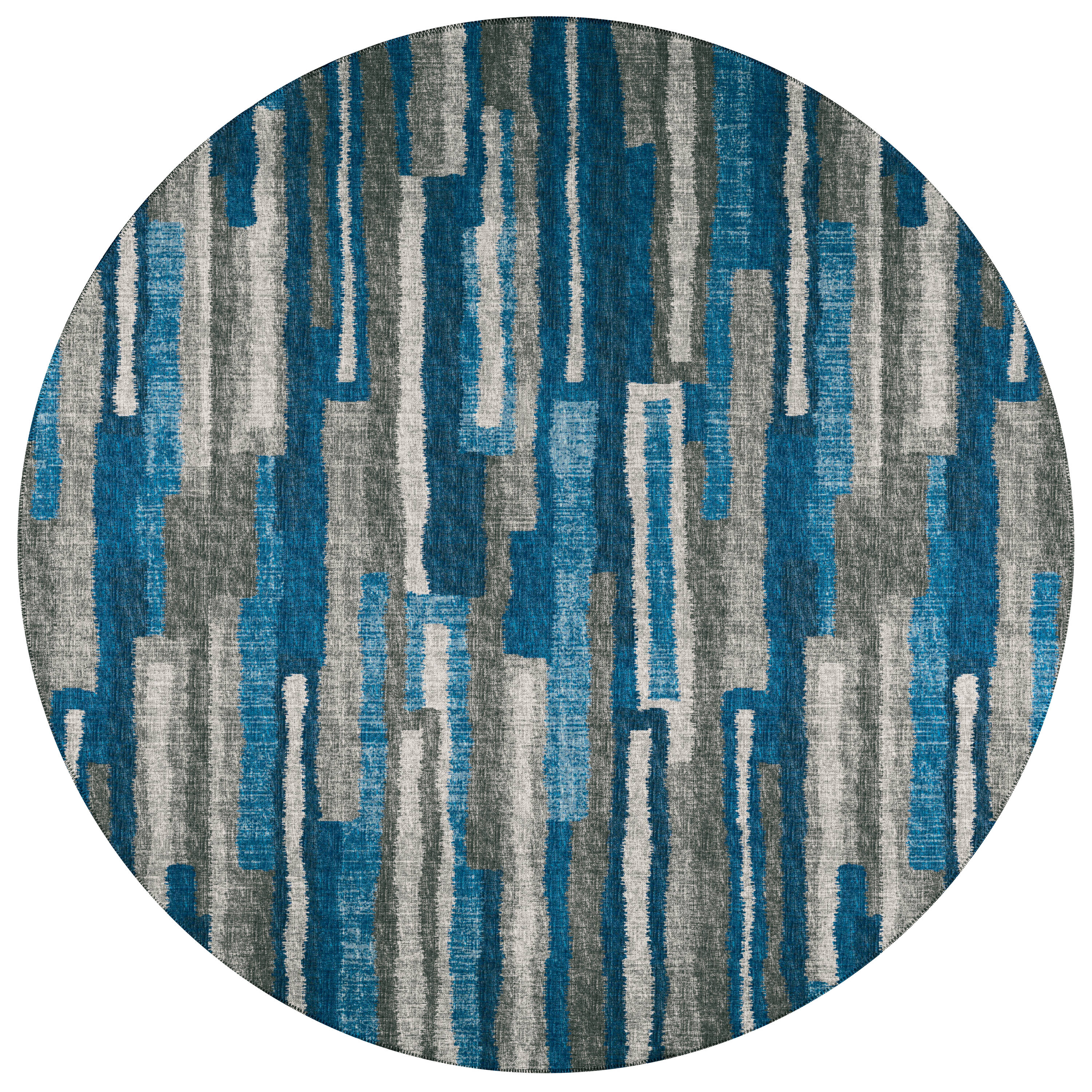Addison Rugs ABV37BL8RO Bravado 8 x 8 (ft) Chenille Blue Round Indoor/Outdoor Stripe Southwestern Area rug