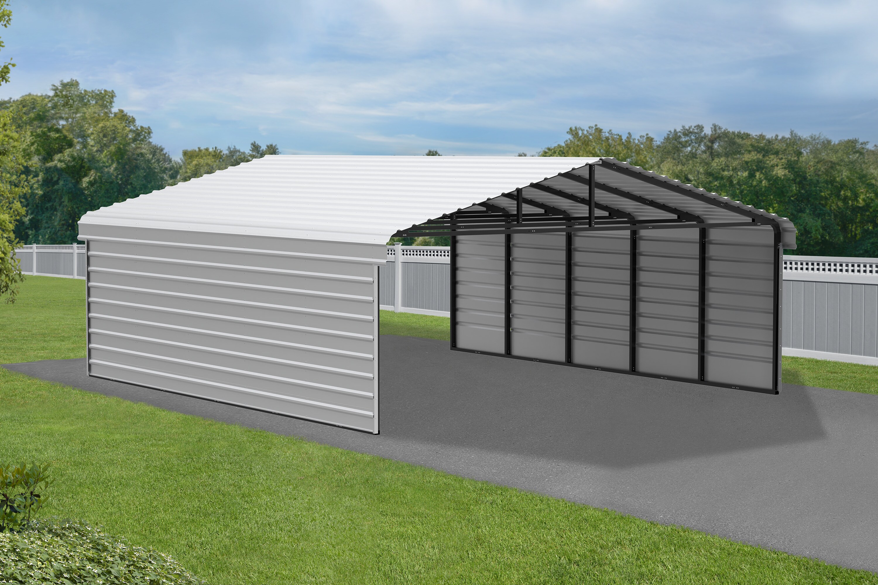 Eggshell Steel Carport Kit with Black Frame, 20 x 24 ft