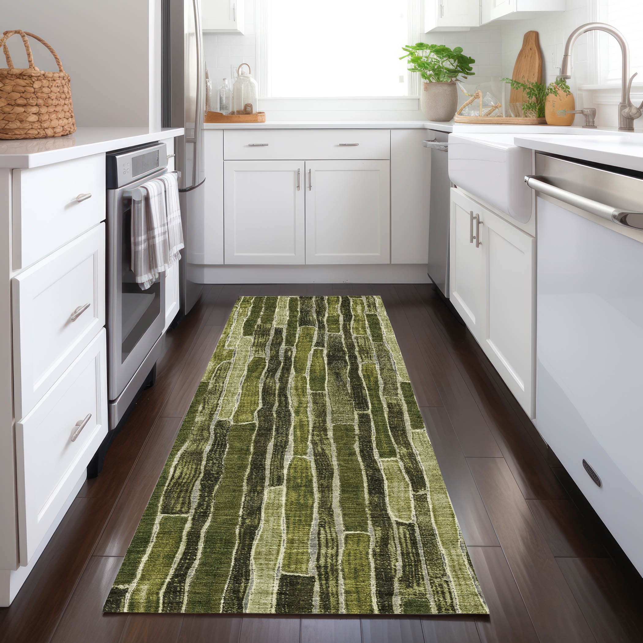 Addison Rugs ACN1305OL2X8 Chantille ACN1305OL 2 x 7 (ft) Polyester Olive Rectangular Indoor/Outdoor Geometric Machine washable Runner rug