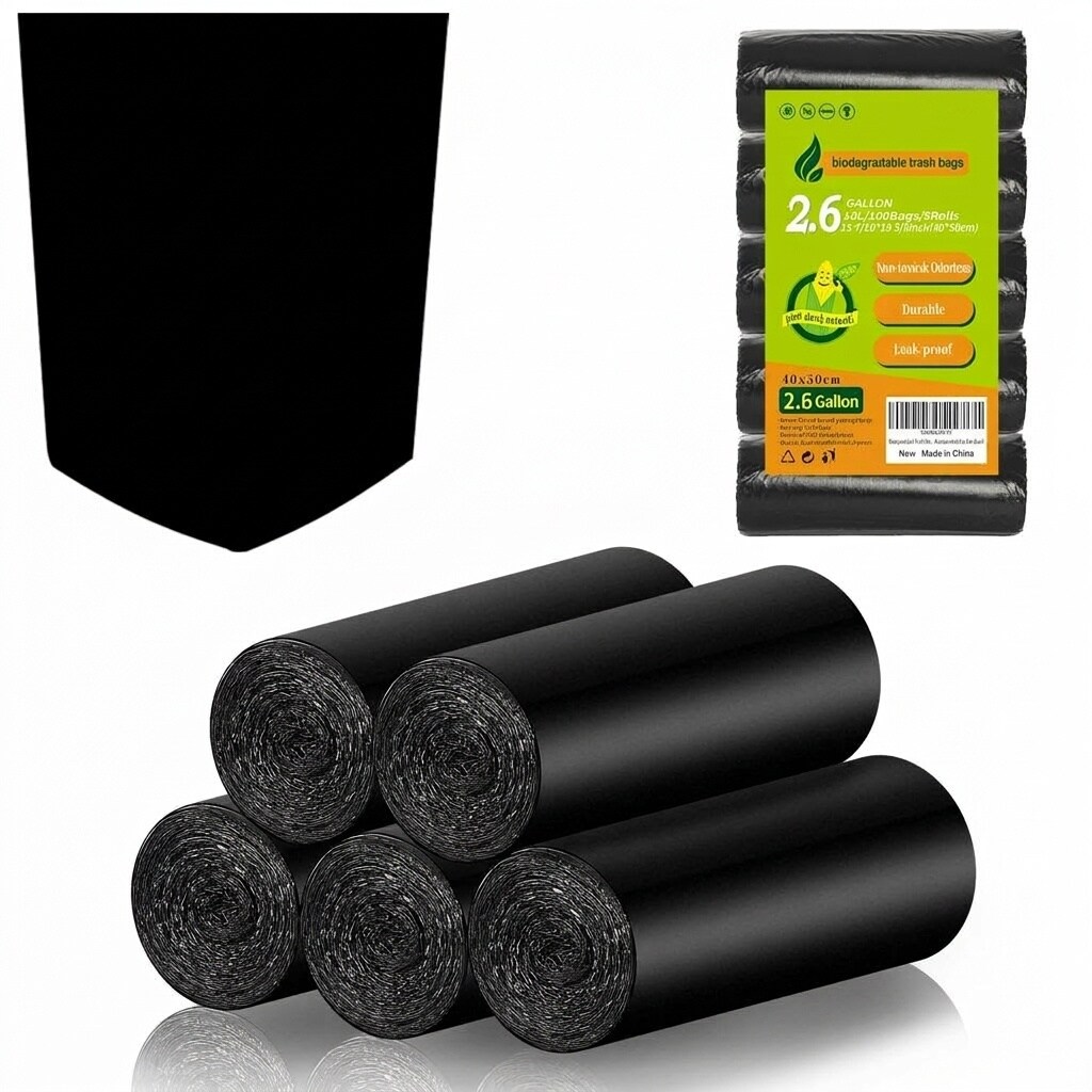 Phyfalip  2 6 gallon biodegradable trash bags black unscented compostable small garbage bags for bathroom kitchen office car waste basket liners