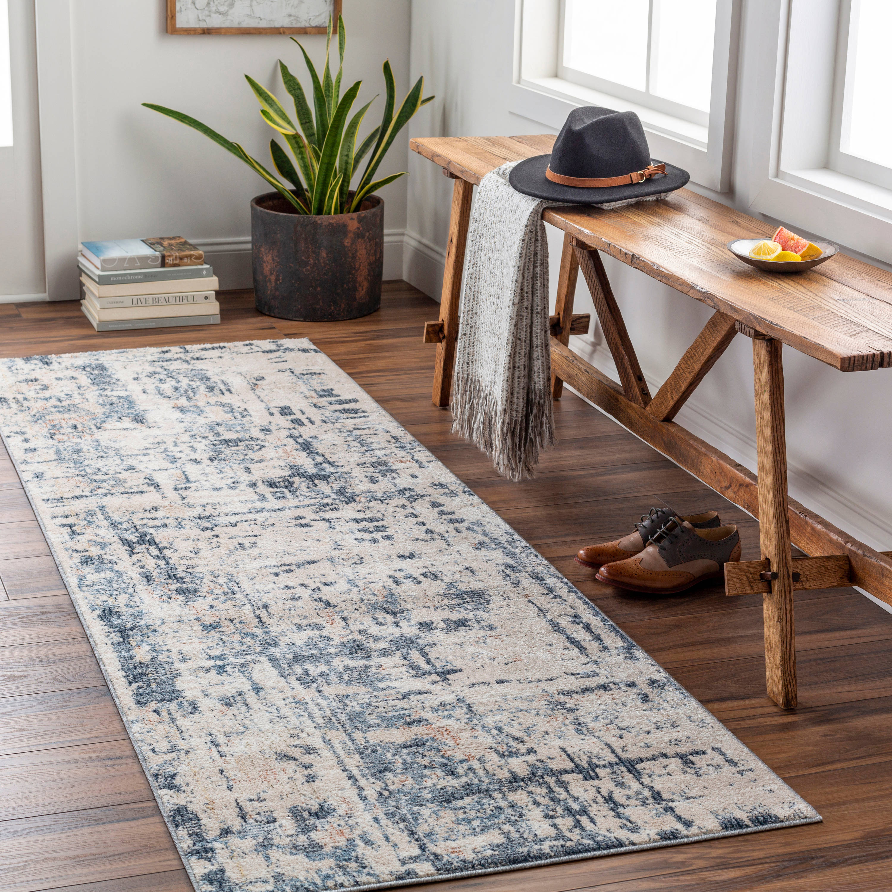 Livabliss AMO2336-268 Amore 3 X 8 (ft) Blue Indoor Abstract Mid-century Modern Runner Rug
