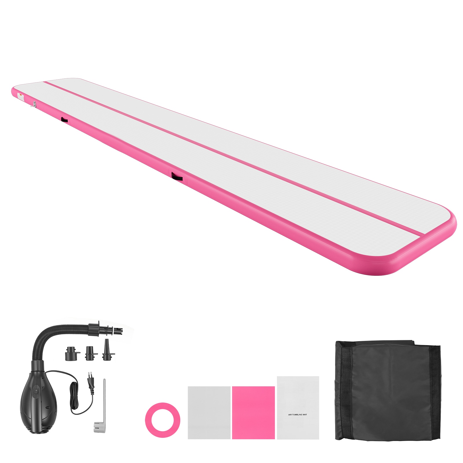 VEVOR Inflatable Gymnastics Air Mat 20 ft Training Mats w/ Electric Pump 4 inches Thick Sturdy Tumble Track Tumbling Mat for Home Use/Gym/Outdoor/Yoga/Cheerleading/Beach/Park/Water Pink