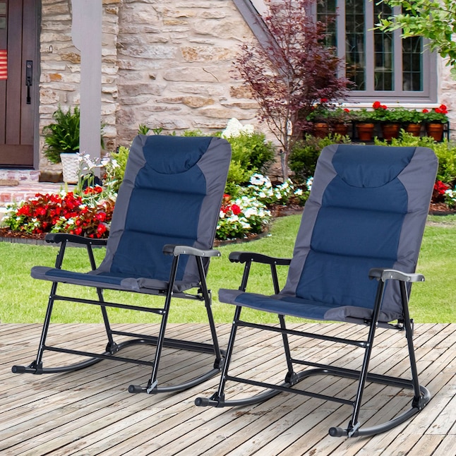 Blue Sling Seat In The Patio Chairs, Outdoor Folding Rocker Chairs