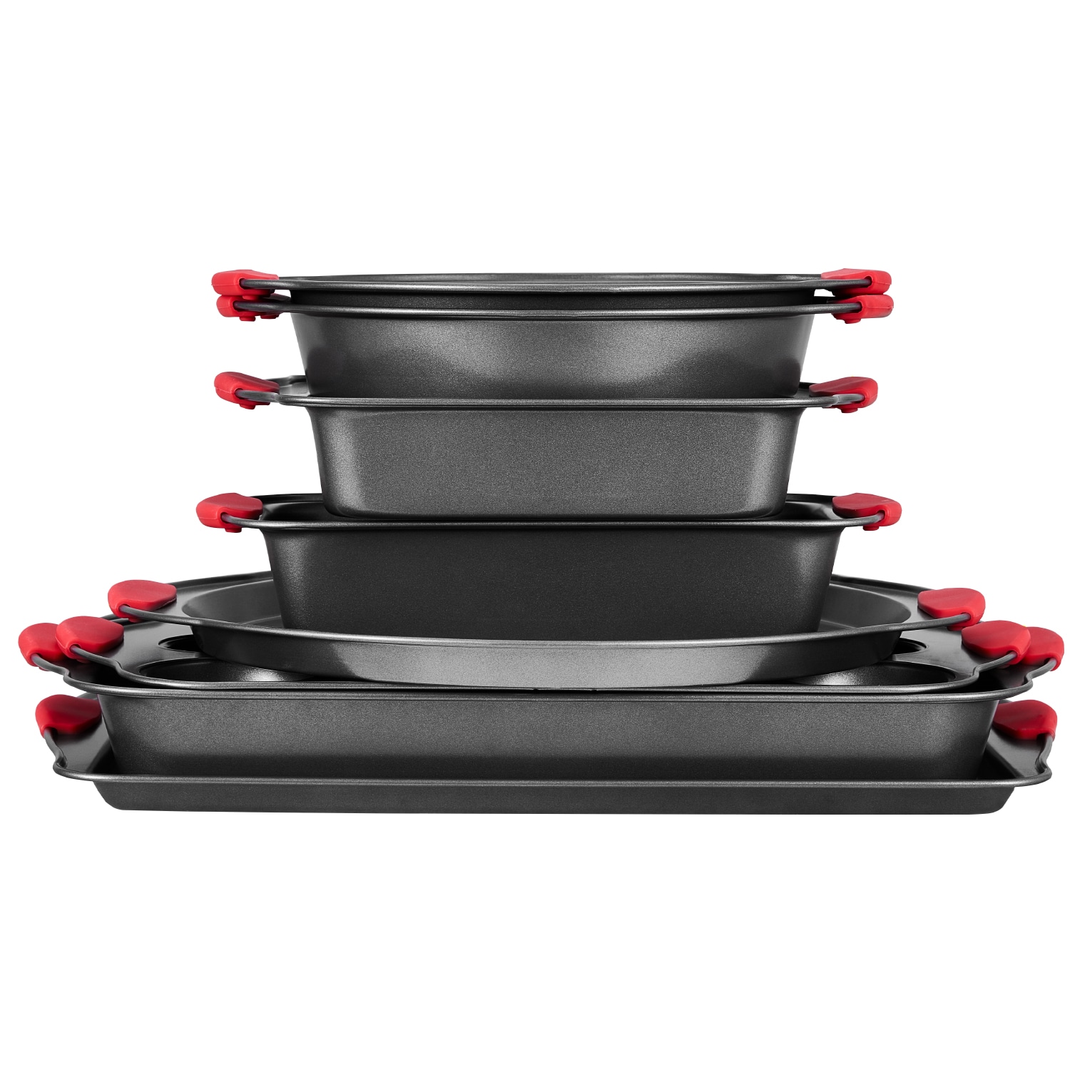 VEVOR SCTGKPTZ8JHS06629V0 Baking Pans Set 8-Piece Nonstick Carbon Steel Cookware Sheets and Trays Stackable Kitchen Oven Bakeware Cooking Sets with Silicone Handles Easy to Clean for Baking Cookie Cake Muffin Bread