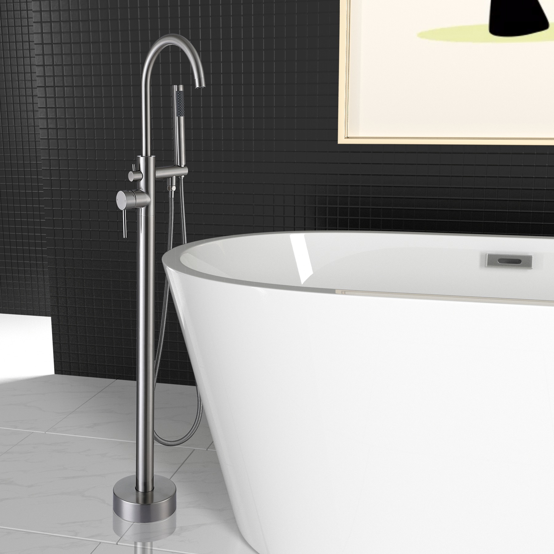 Maincraft HHK017BN Brushed Nickel 1-handle Freestanding High-arc Bathtub Faucet with Hand Shower (Valve Included)