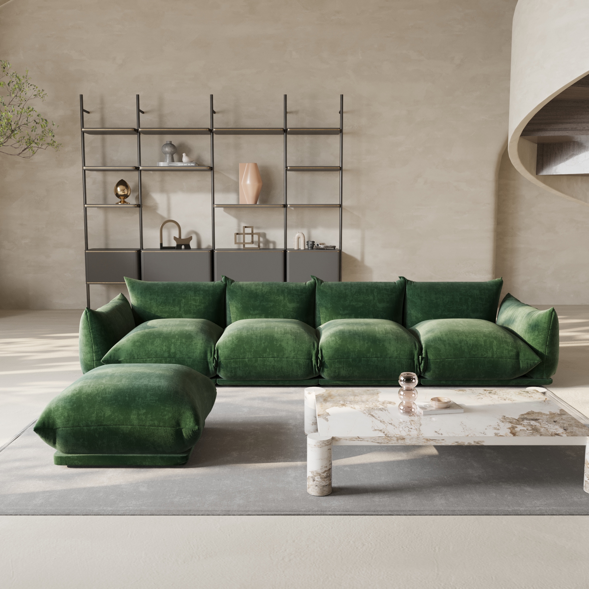 BuotiqHom DH-A-119GN-S4+1 131-in Modern Green Chenille 4 -seater Sectional