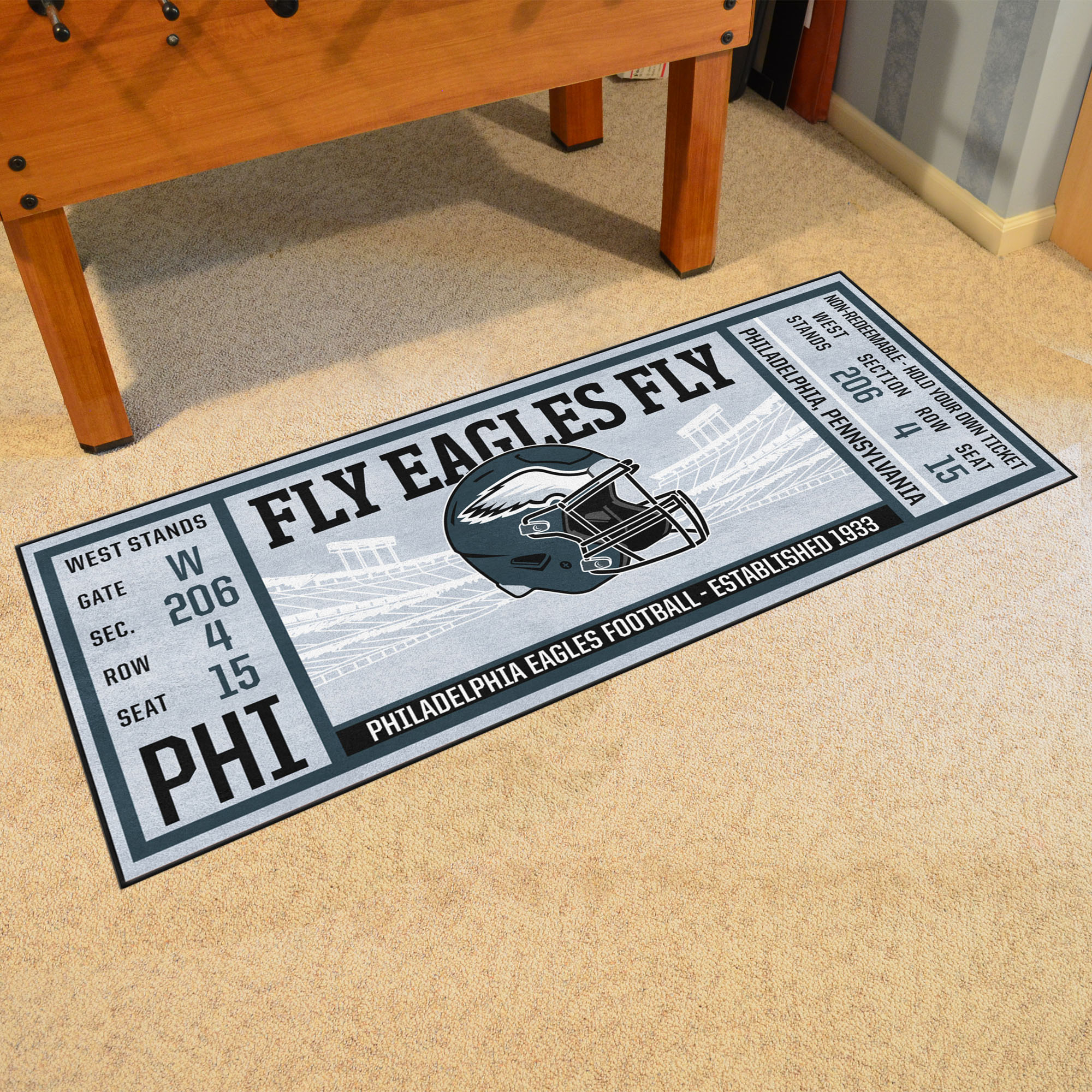 : FANMATS 23128 New England Patriots Ticket Design Runner Rug -  30in. x 72in. | Sports Fan Area Rug, Home Decor Rug and Tailgating Mat :