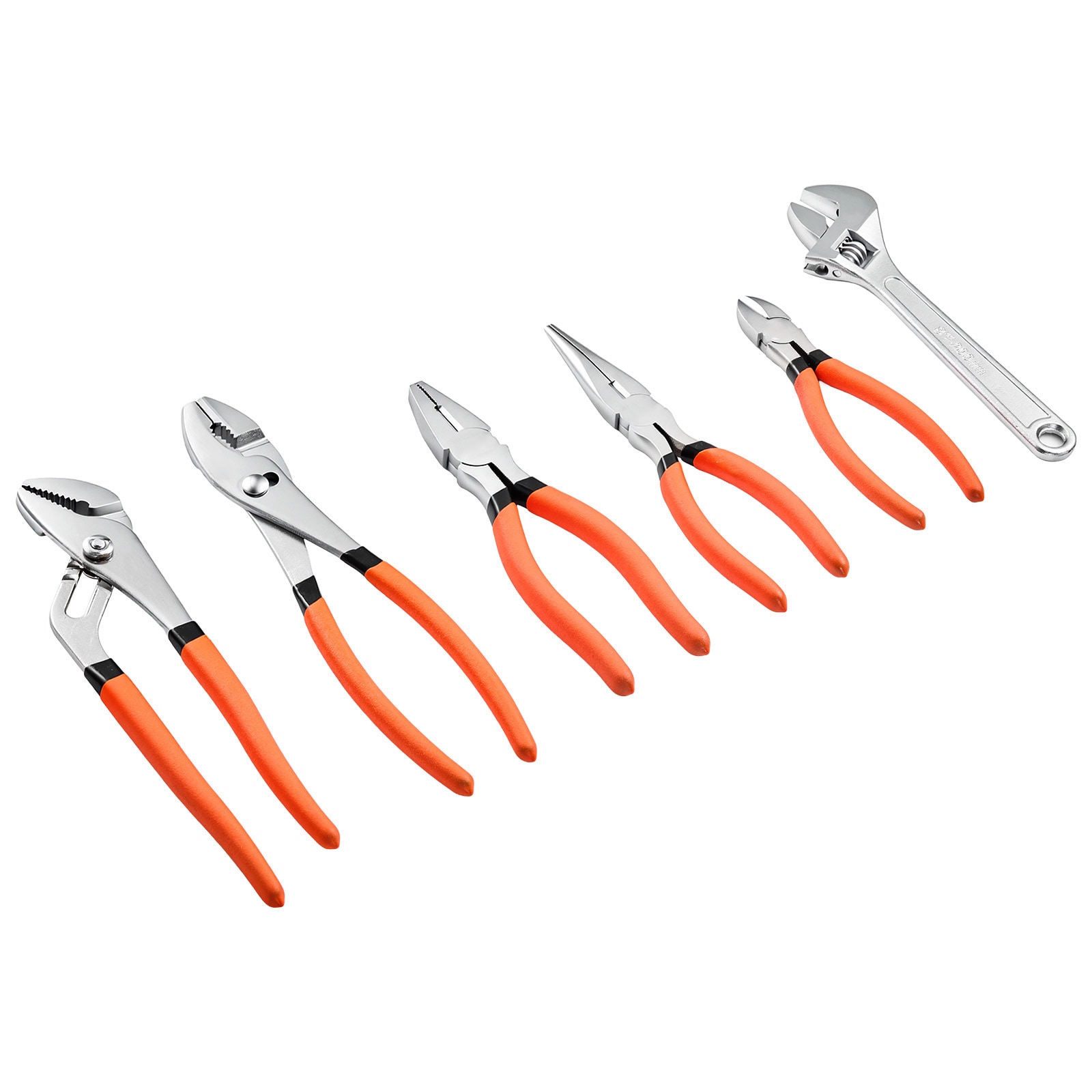 VEVOR Pliers and Wrench Set 6-Piece Utility Set Polished Carbon Steel Jaw Hand Tools for DIY and Home Use 10in Groove Joint 10in Slip Joint 8in Long Nose 8in Combination 6in Diagonal Pliers 8in Wrench