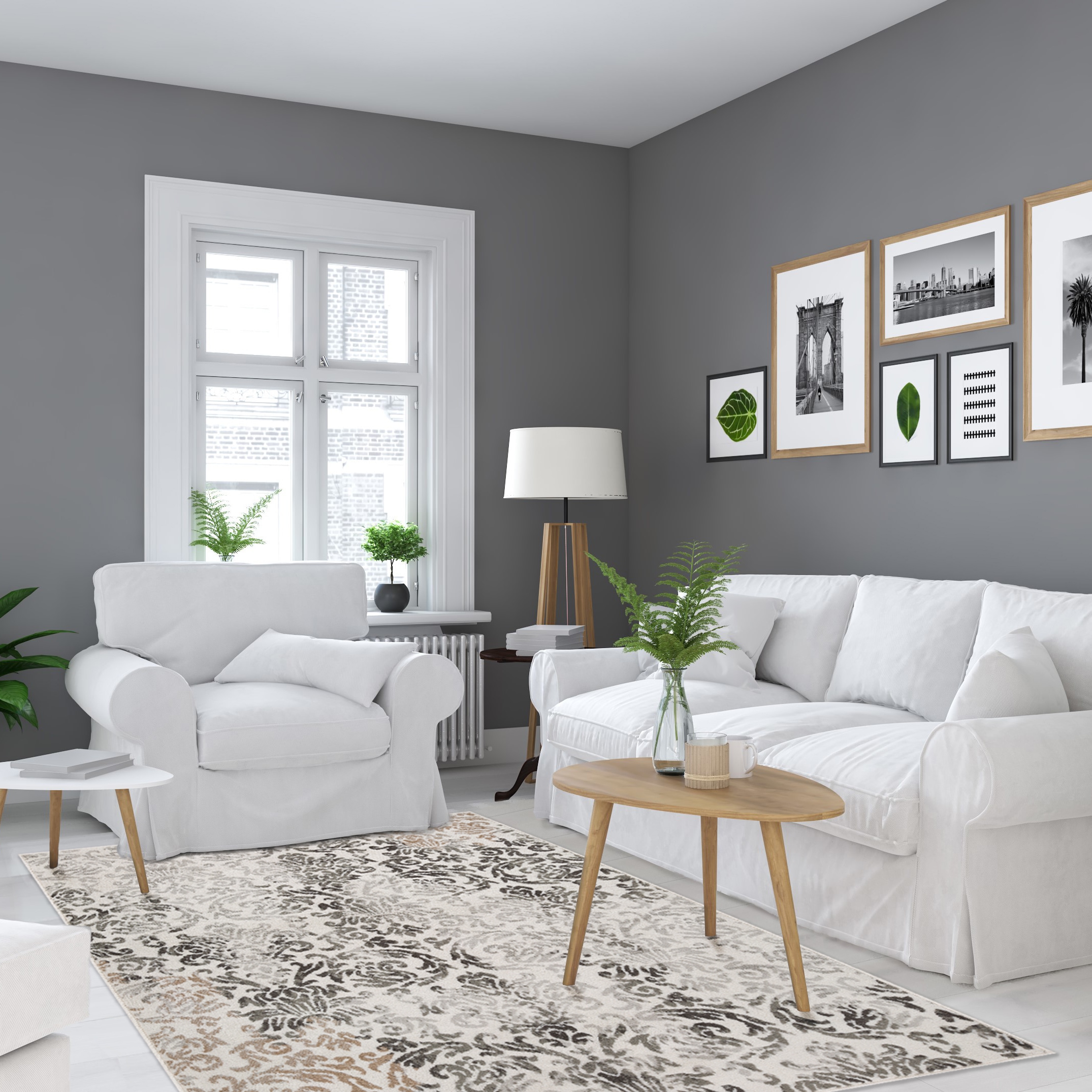Capri Gray and Beige Synthetic 5 x 8 ft Rectangular Area Rug Set
