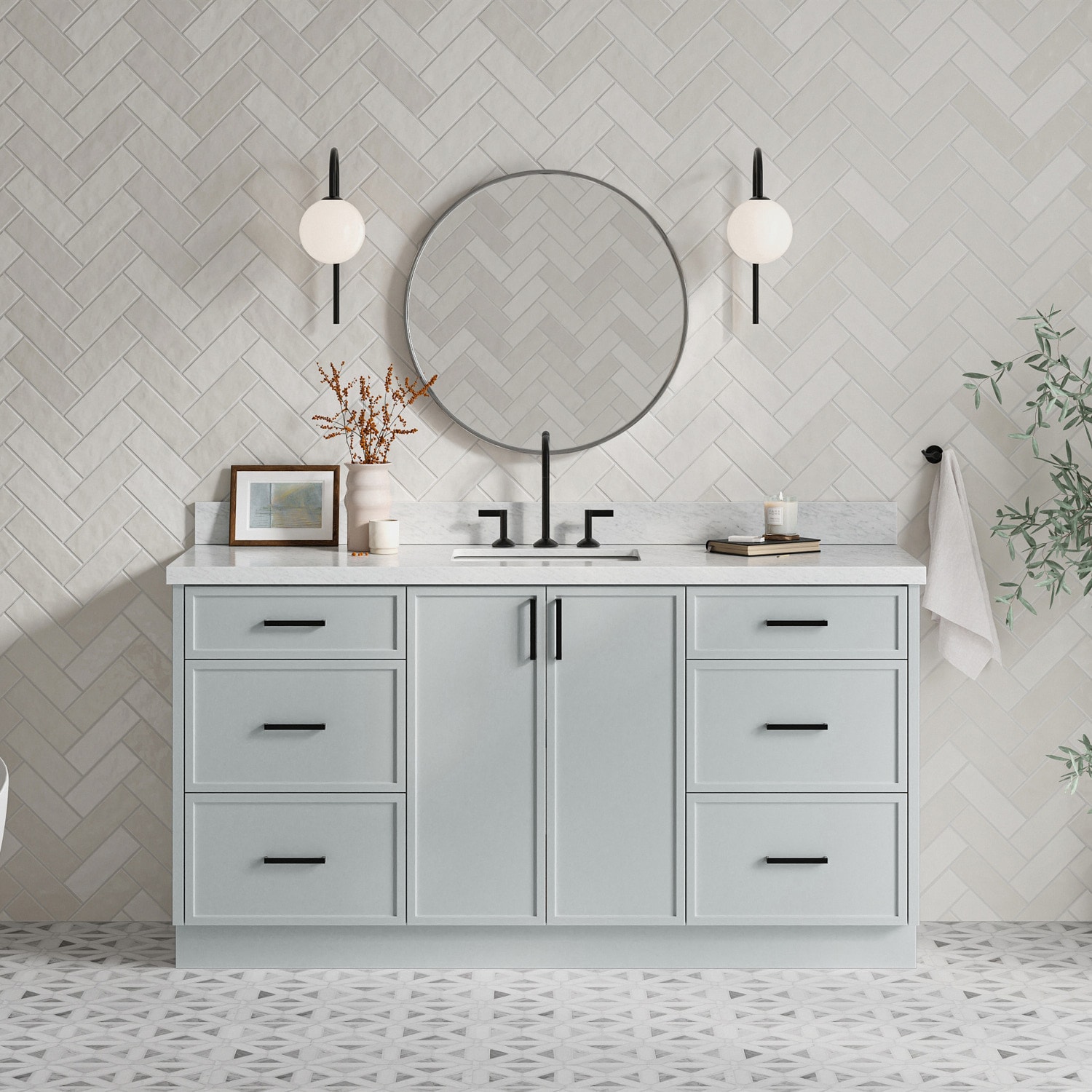 ARIEL Kelly 66-in Gray Undermount Single Sink Bathroom Vanity with Carrara White Marble Marble Top