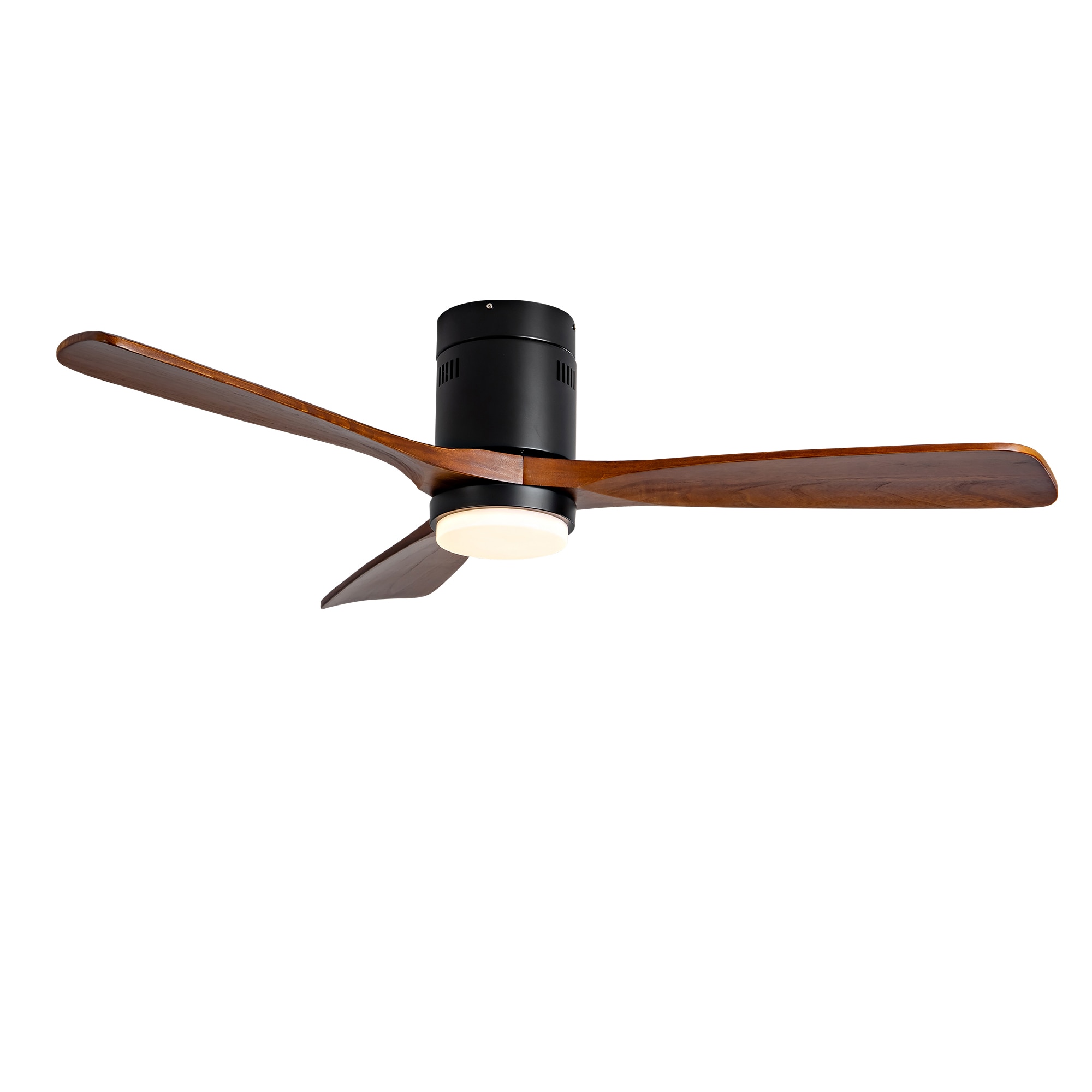 Bybafun YB5700122 52-in Color-Changing Integrated LED Flush Mount Black + Brown with Wood Blades Ceiling Fan With Light - Remote Included ( 3 -Blade )