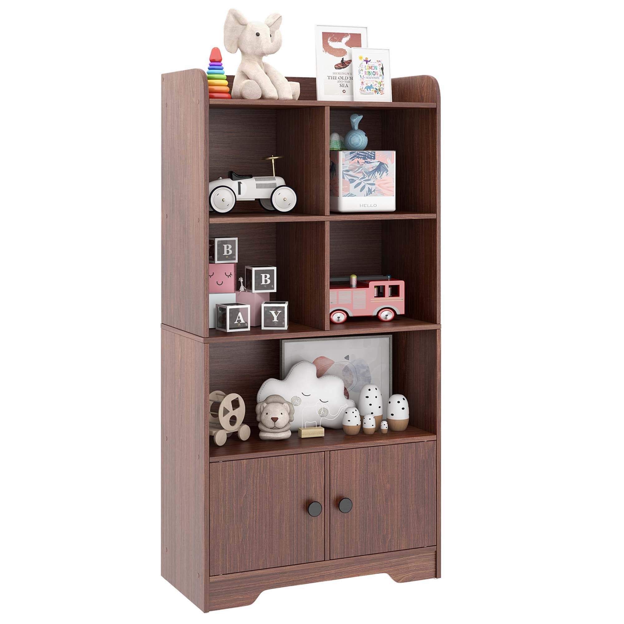 Goplus LWS00438 Brown Wood 3 -Shelf Bookcase with Doors ( 11.5-in W x 47.5-in H x 23.5-in D ) Unfinished