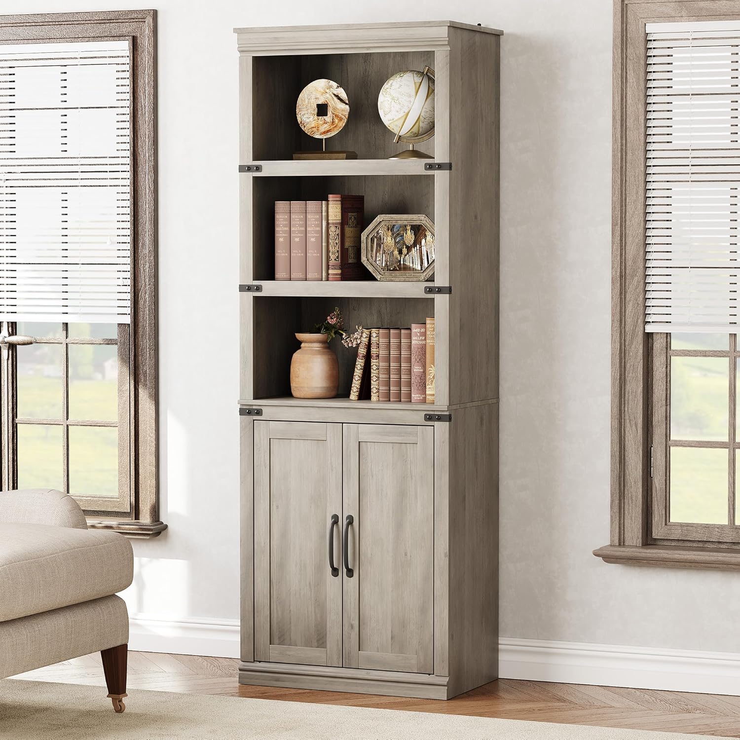 GAOMON 5-Tier Bookcase with Cabinet 68.7 in Tall Farmhouse Bookshelf ...