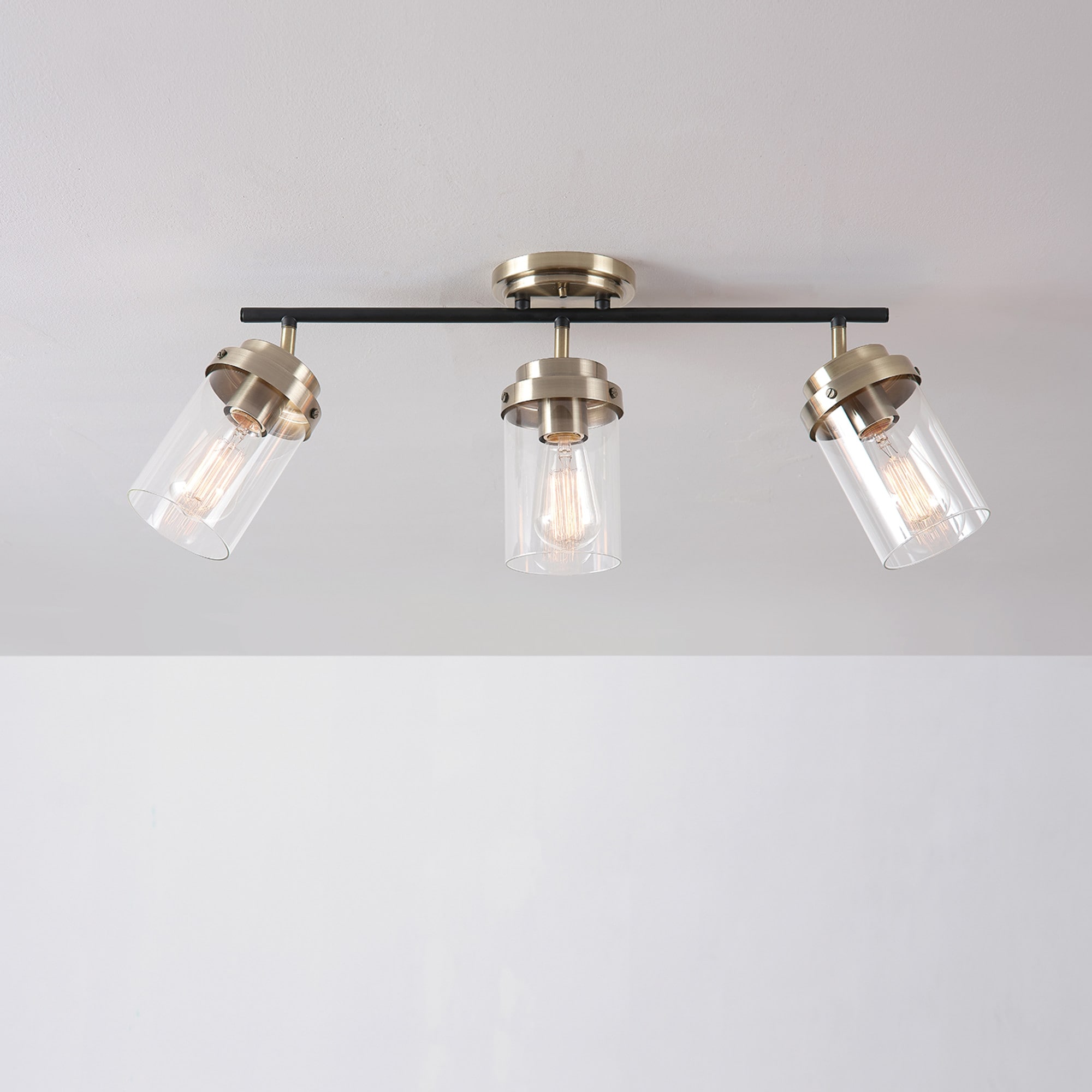 Adelaide Matte Black and Antique Brass 3-Light Track Kit with Clear Glass