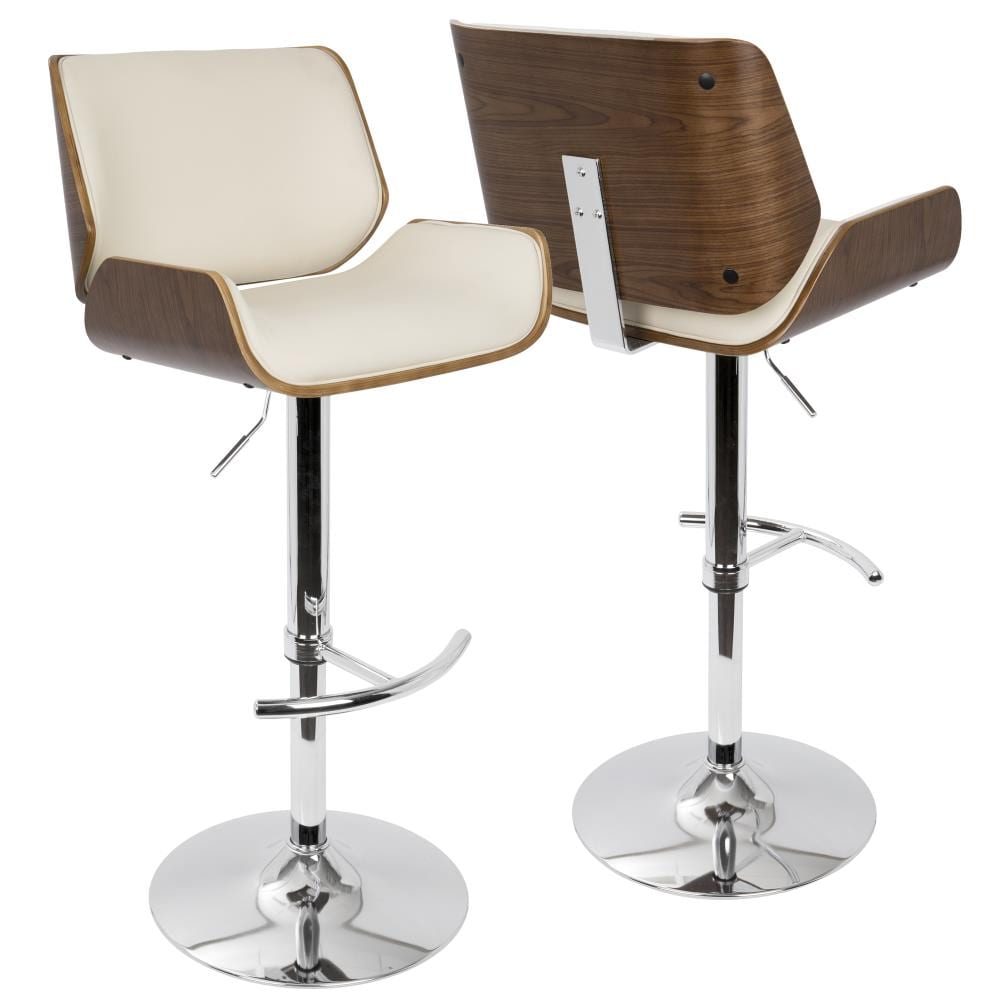 LumiSource BS-JY-SNT WL+CR Santi Walnut, Cream 44.25-in H Tall Upholstered Swivel Metal Bar Stool