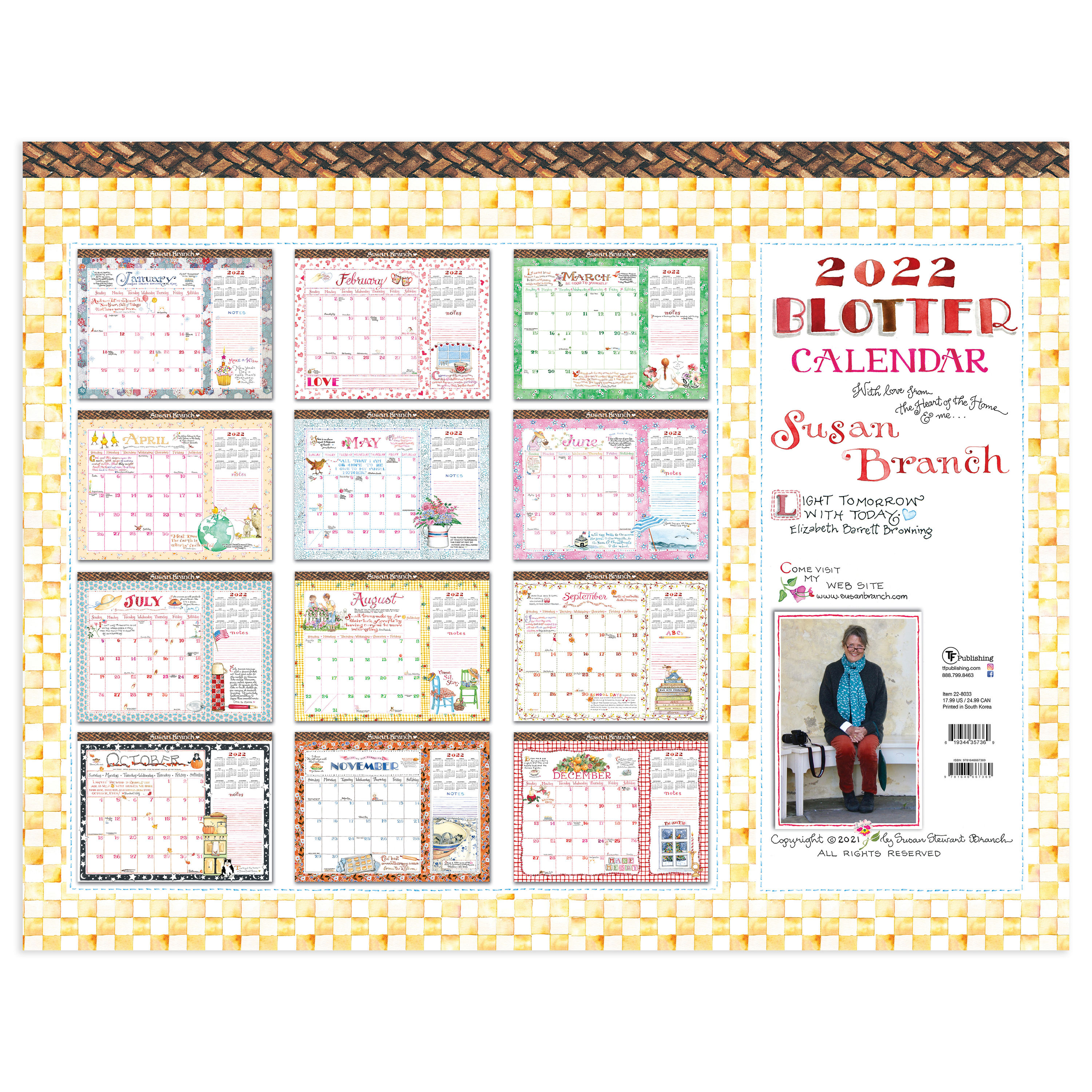 TF Publishing 2022 Susan Branch Desk Pad Monthly Blotter Calendar in