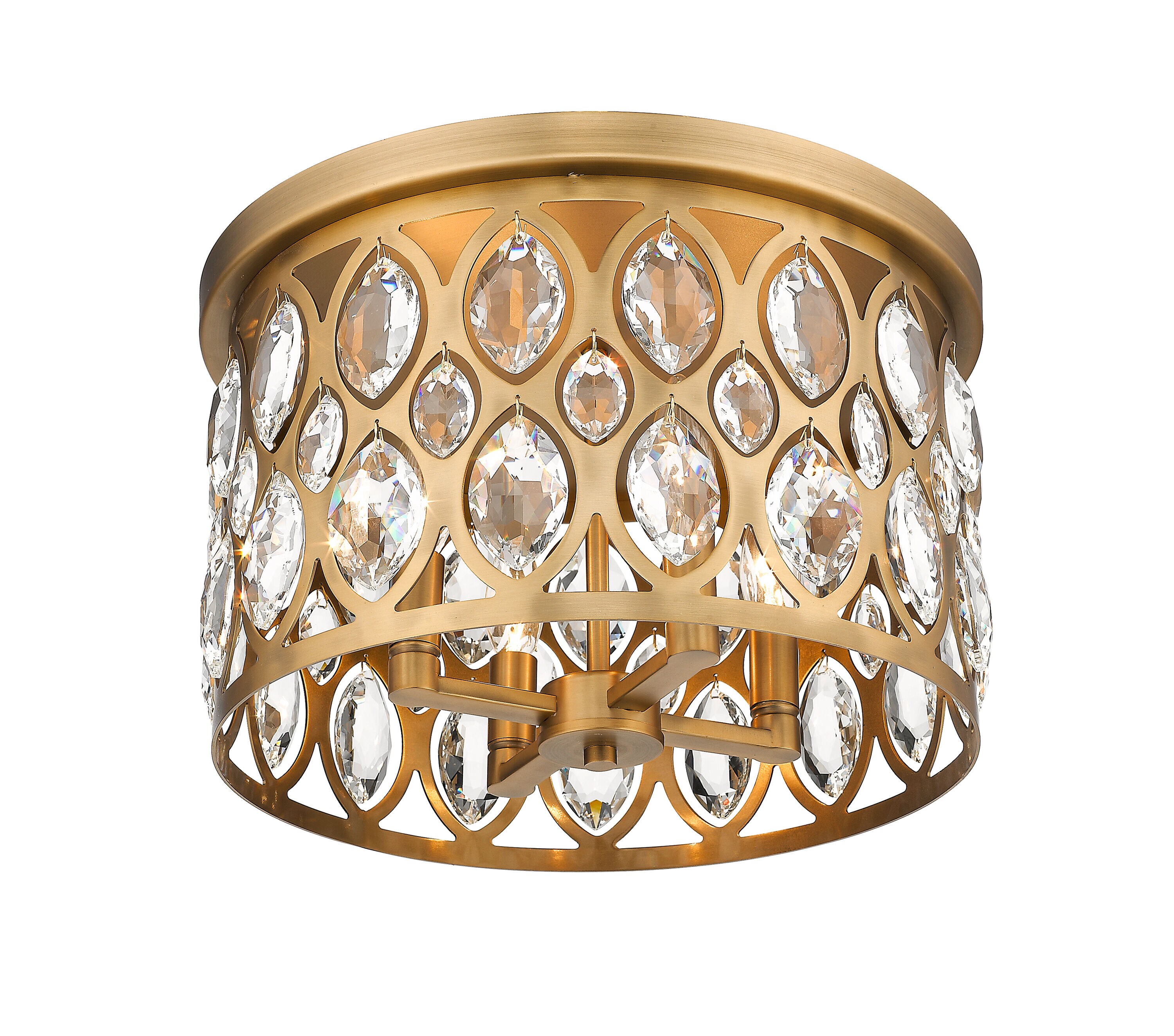 Heirloom Brass 15'' Crystal Accented Contemporary Flush Mount Light