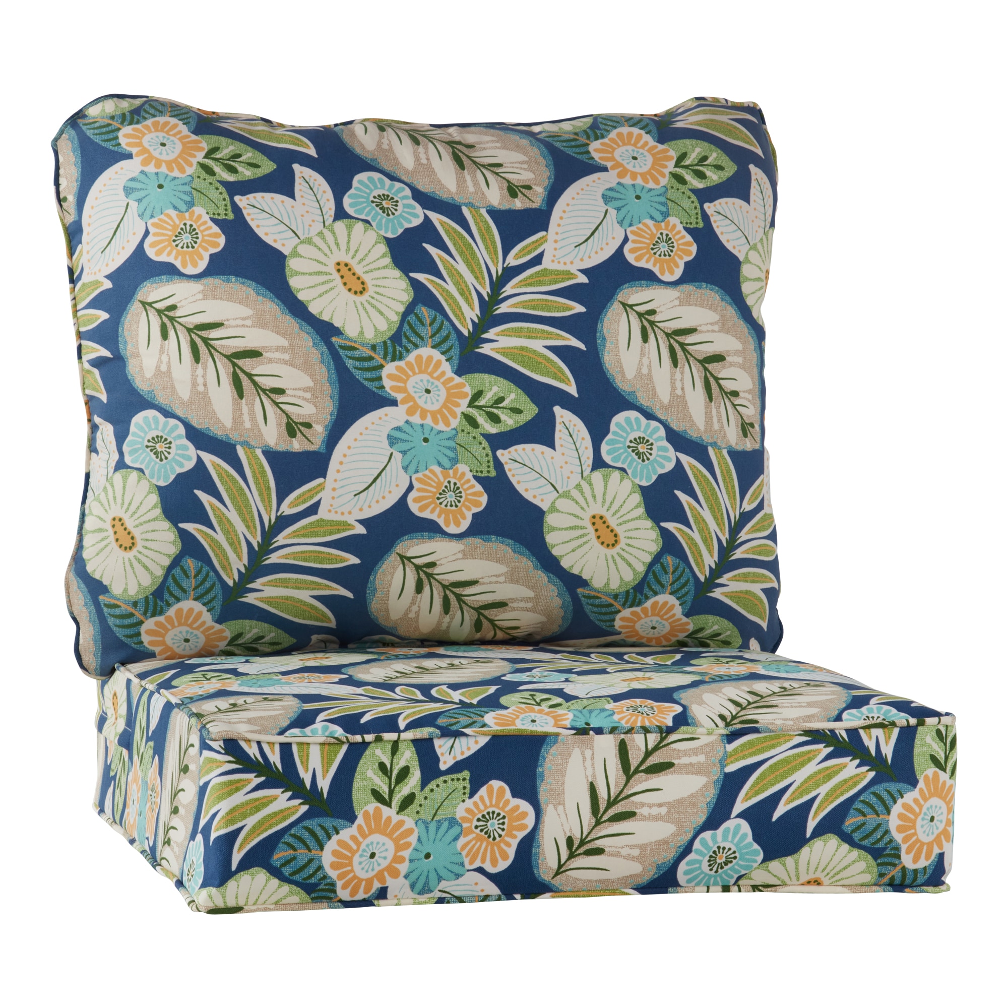 Greendale Home Fashions OC7825-MARLOW 24-in x 24-in 2 -Piece Marlow Blue Floral Deep seat patio chair cushion