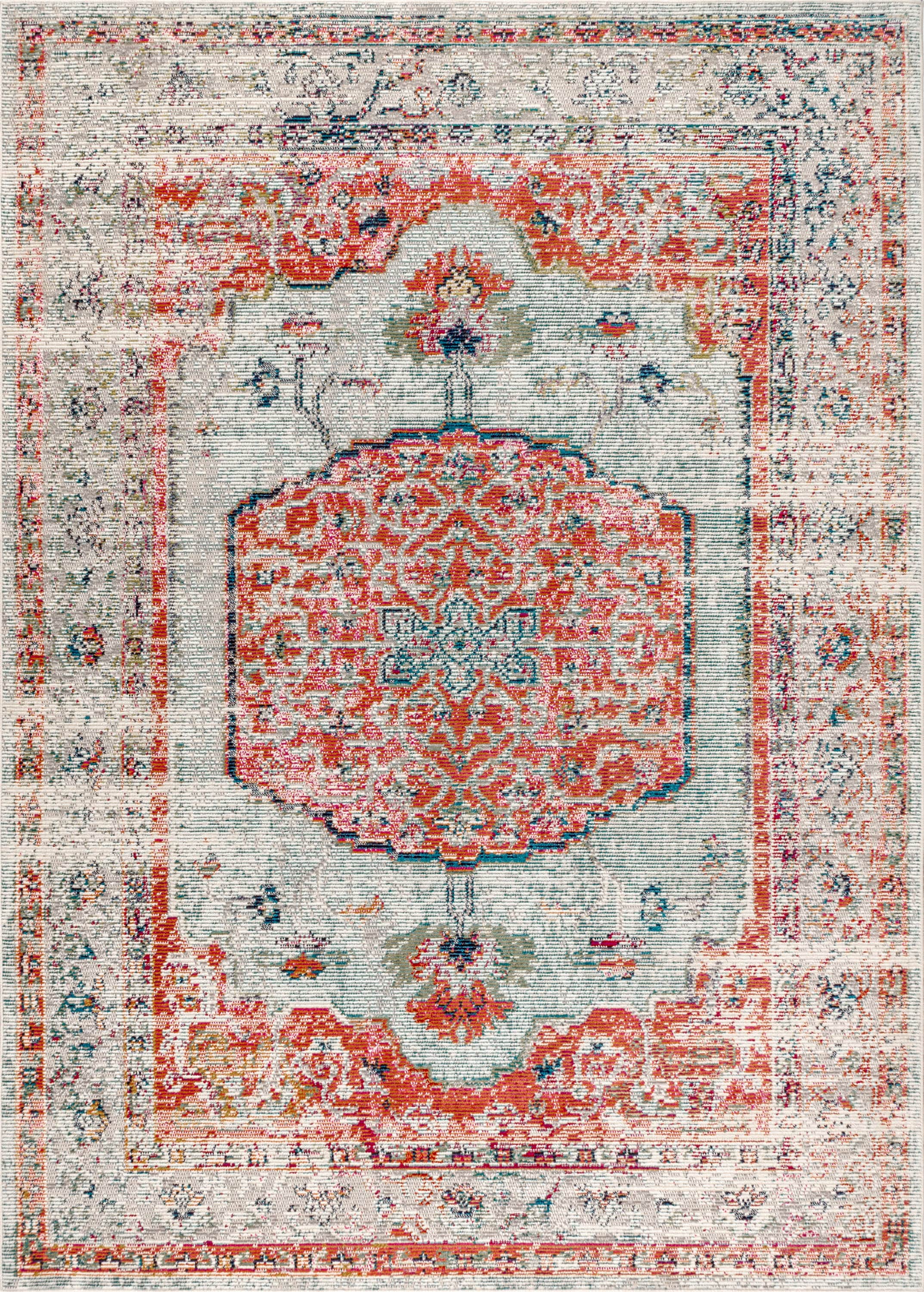 Andalus Vintage Medallion 4'x6' Ivory and Coral Synthetic Area Rug