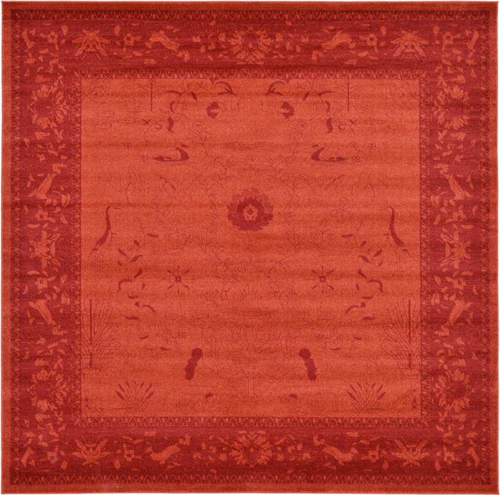 Unique Loom 3120483 Floral La Jolla 10 x 10 (ft) Loomed Polypropylene Orange/Burgundy Square Indoor Floral/Botanical Area rug