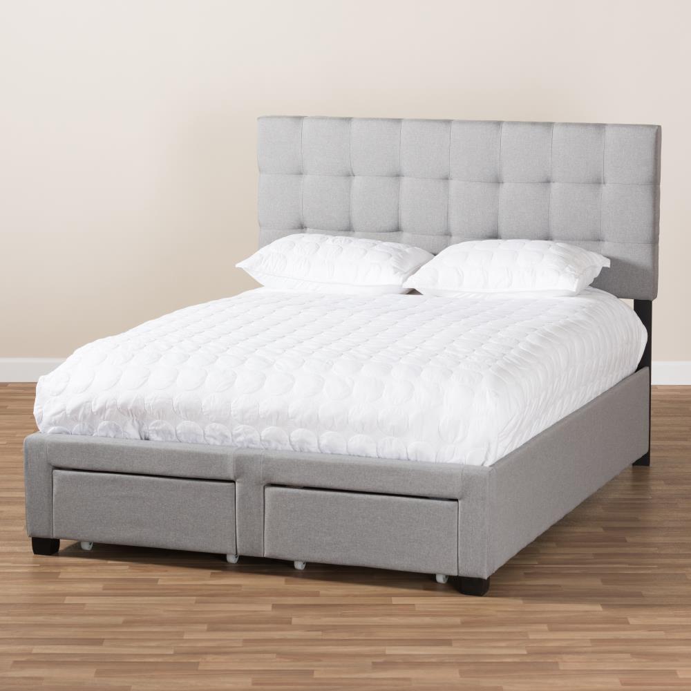 Baxton Studio Tibault Grey Queen Upholstered Bed with Storage in